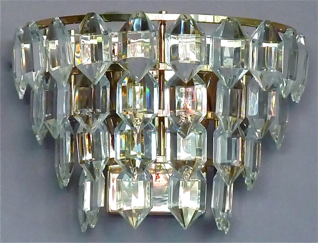 Pair Bakalowits Sconces Wall Lamps Faceted Crystal Glass Silver Metal 1960s For Sale 9