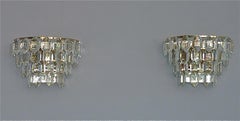 Pair Bakalowits Sconces Wall Lamps Faceted Crystal Glass Silver Metal 1960s