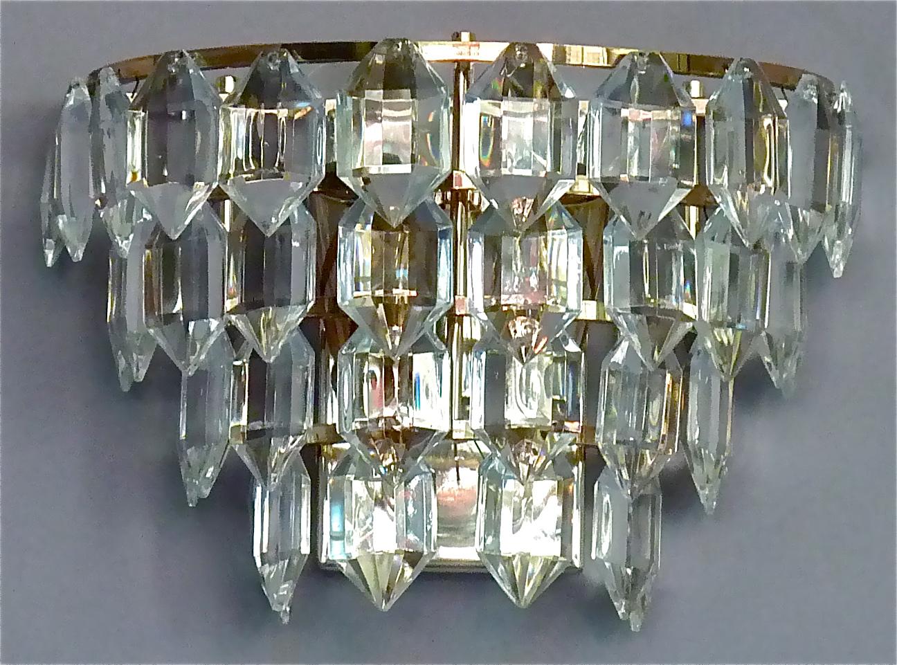 Silvered Pair Bakalowits Sconces Wall Lamps Faceted Crystal Glass Silver Metal 1960s For Sale