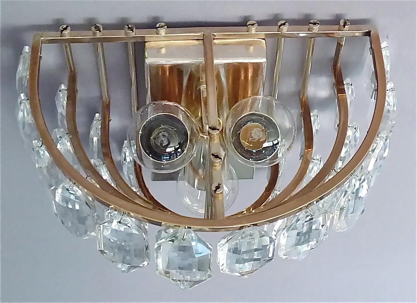 Pair Bakalowits Sconces Wall Lamps Faceted Crystal Glass Silver Metal 1960s For Sale 1