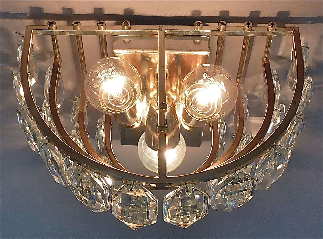 Pair Bakalowits Sconces Wall Lamps Faceted Crystal Glass Silver Metal 1960s For Sale 2