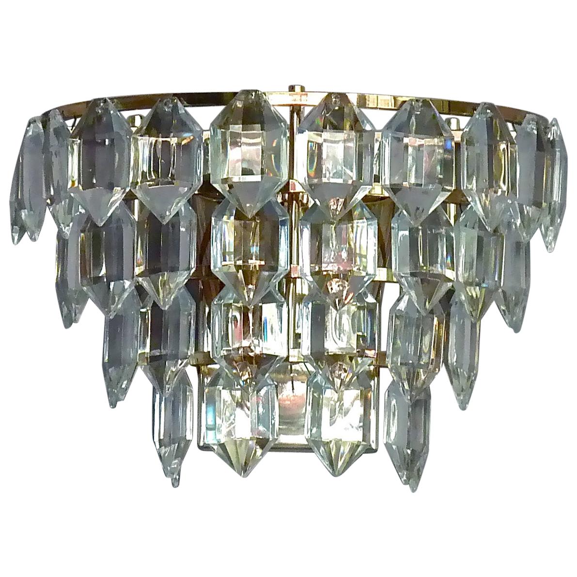 Pair Bakalowits Sconces Wall Lamps Faceted Crystal Glass Silver Metal 1960s For Sale