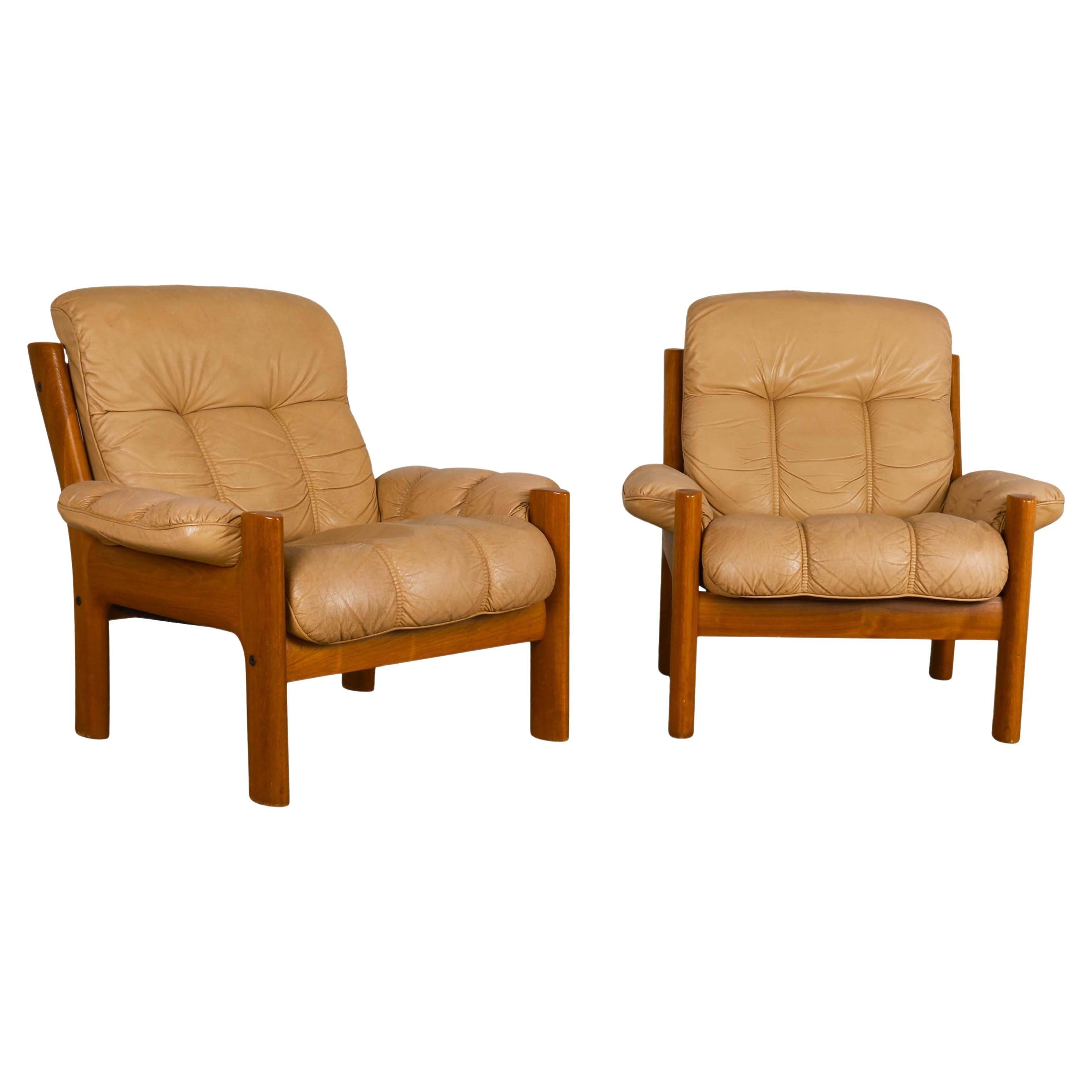 MidCentury Pair Ekornes Norway Leather Armchairs For Sale