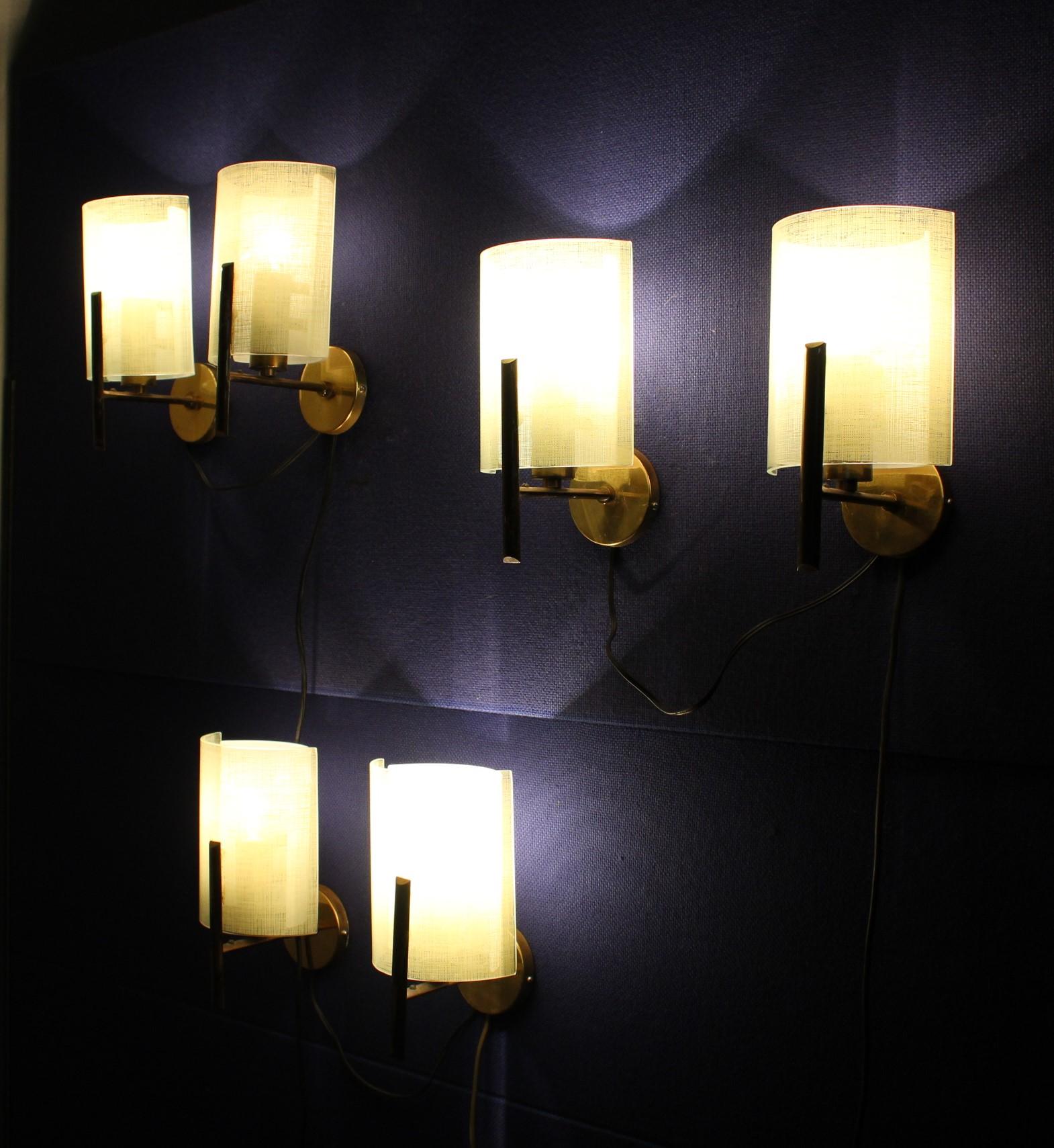 Mid-Century Stilux  Set of 6  Opal Glass Wall Sconces Milano 1960s 3