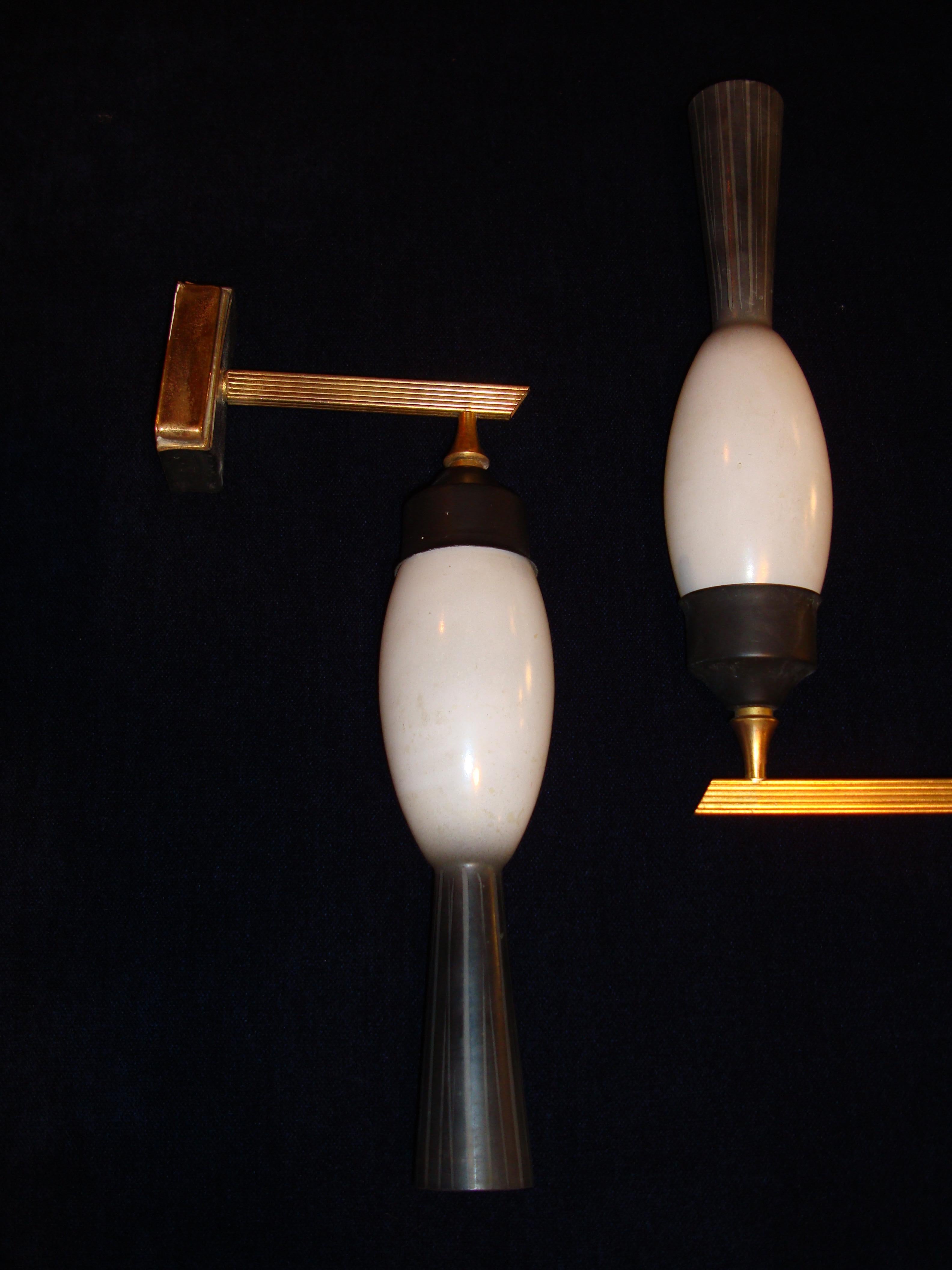 Midcentury Pair Italian Opal Glass Wall Sconces For Sale 3