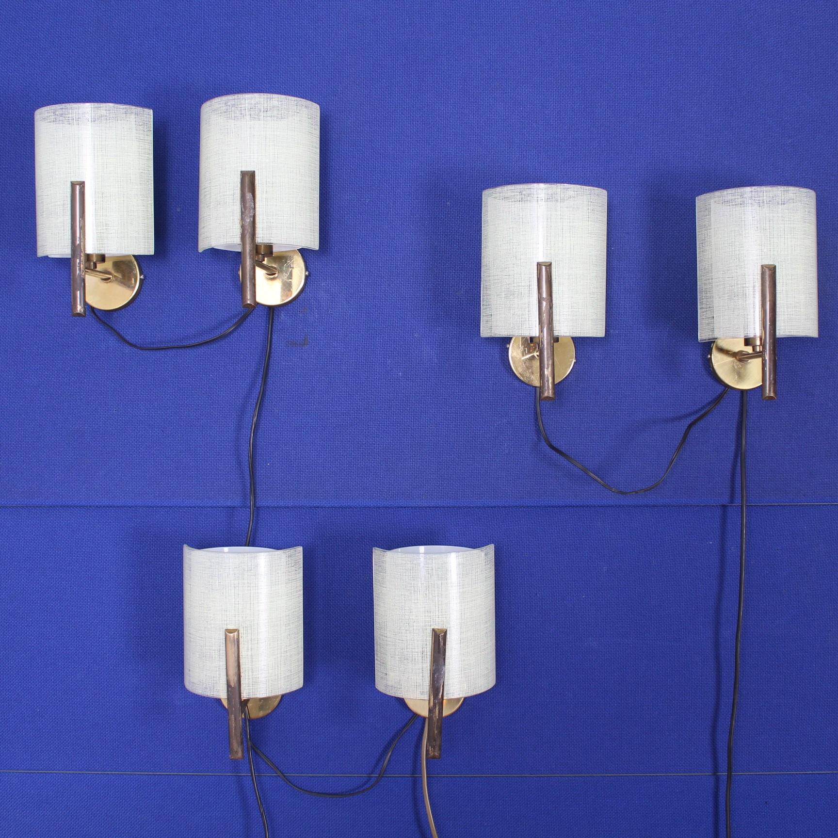 Mid-Century Stilux  Set of 6  Opal Glass Wall Sconces Milano 1960s 6