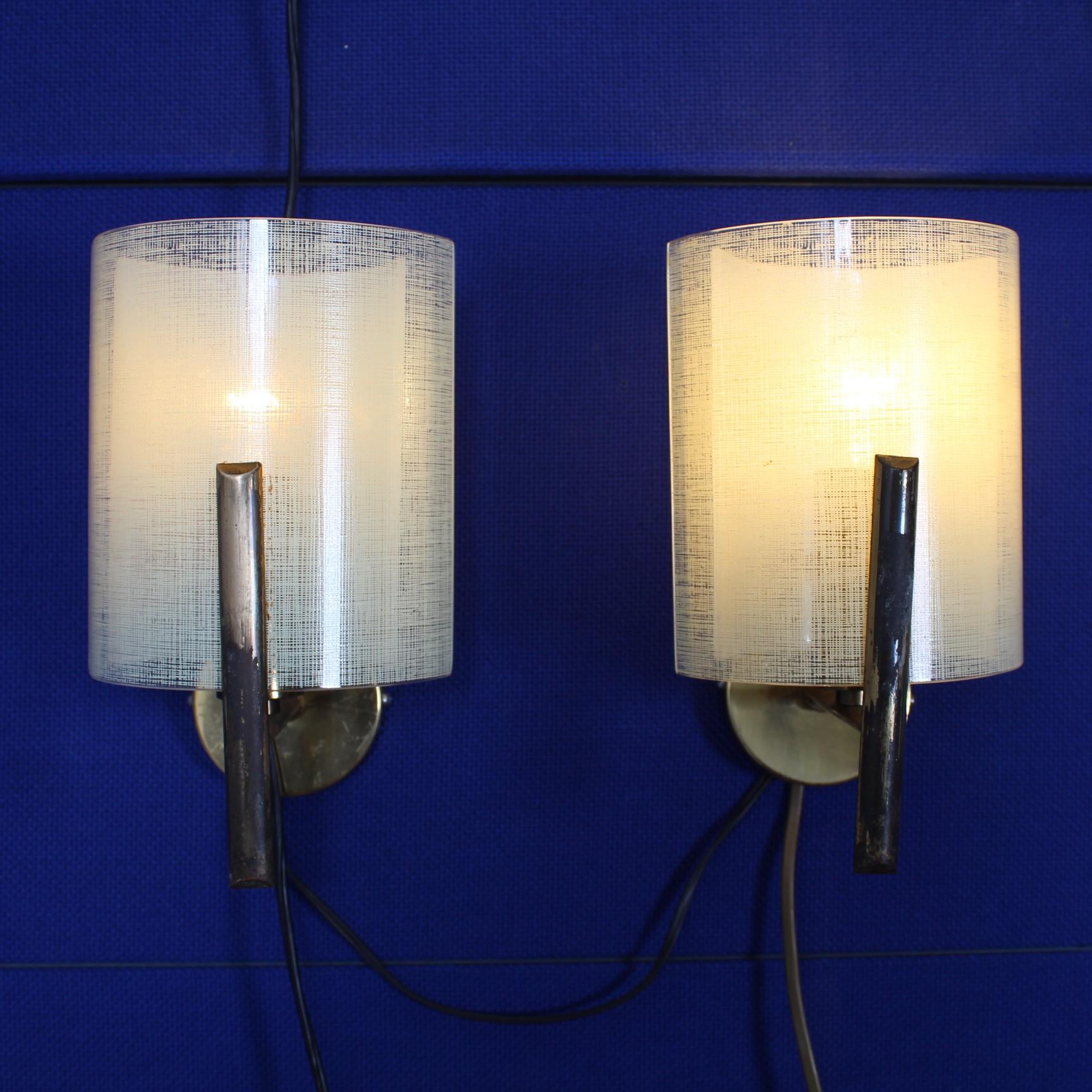 Italian Mid-Century Stilux  Set of 6  Opal Glass Wall Sconces Milano 1960s