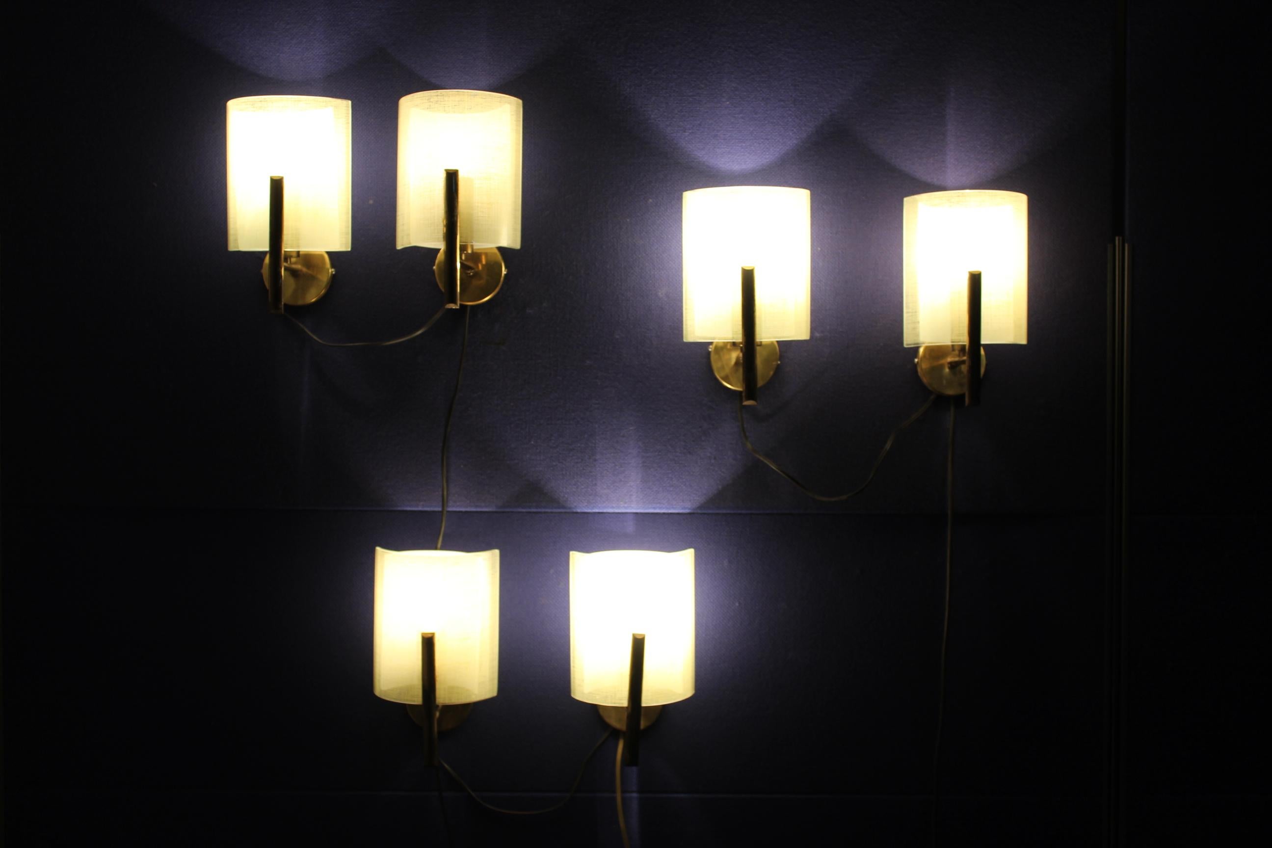 Mid-Century Stilux  Set of 6  Opal Glass Wall Sconces Milano 1960s 1