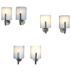 Mid-Century Stilux  Set of 6  Opal Glass Wall Sconces Milano 1960s