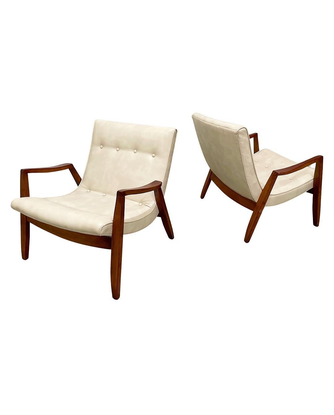Midcentury Pair Milo Baughman Scoop Lounge Chairs for James Inc, Circa 1953 In Good Condition In Framingham, MA