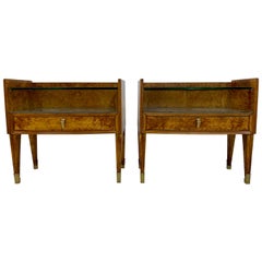 Midcentury Pair of 1950s Italian Bedside Tables in Burl Wood