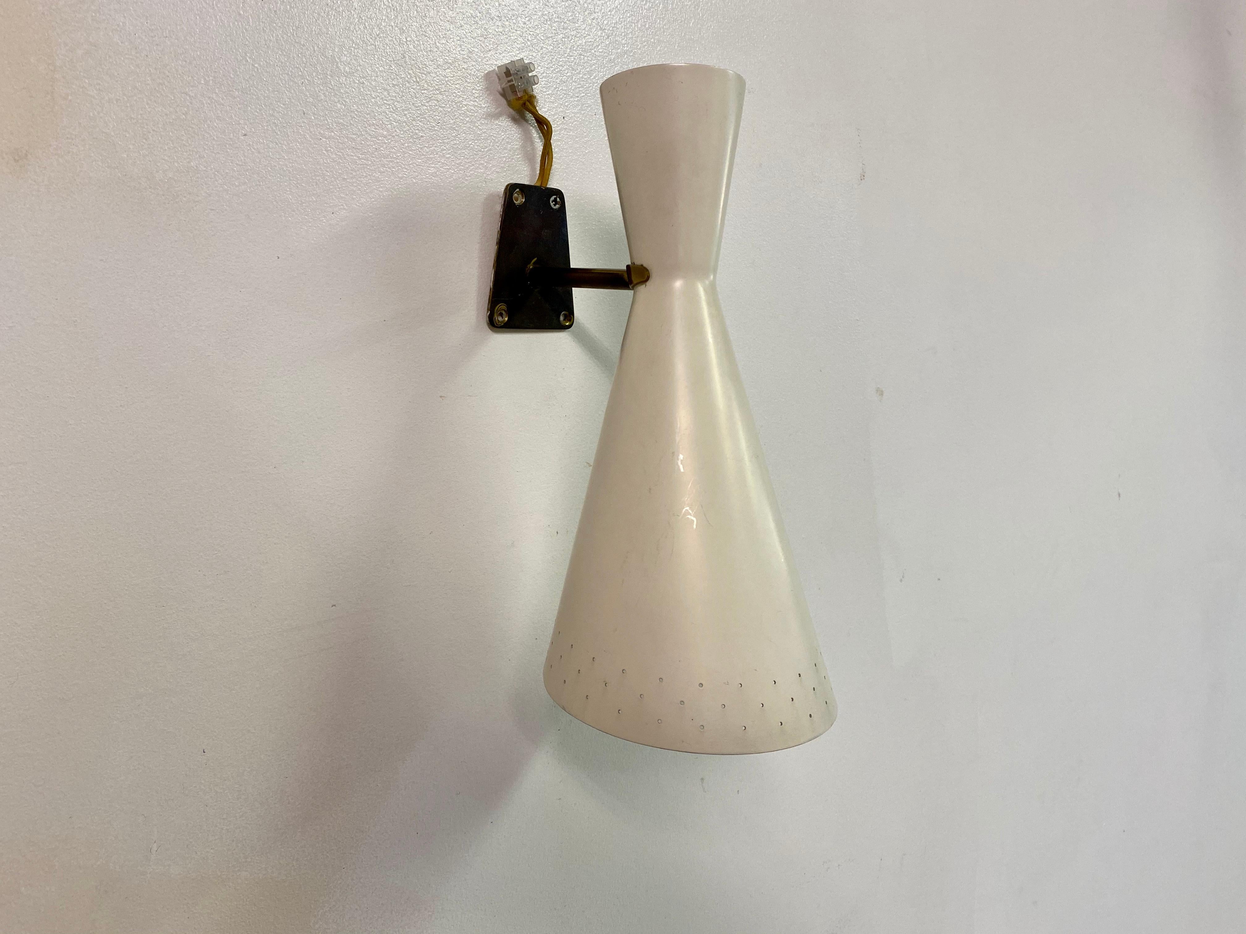 Enameled Midcentury Pair of 1950s Italian Brass and Enamel Wall Lamps