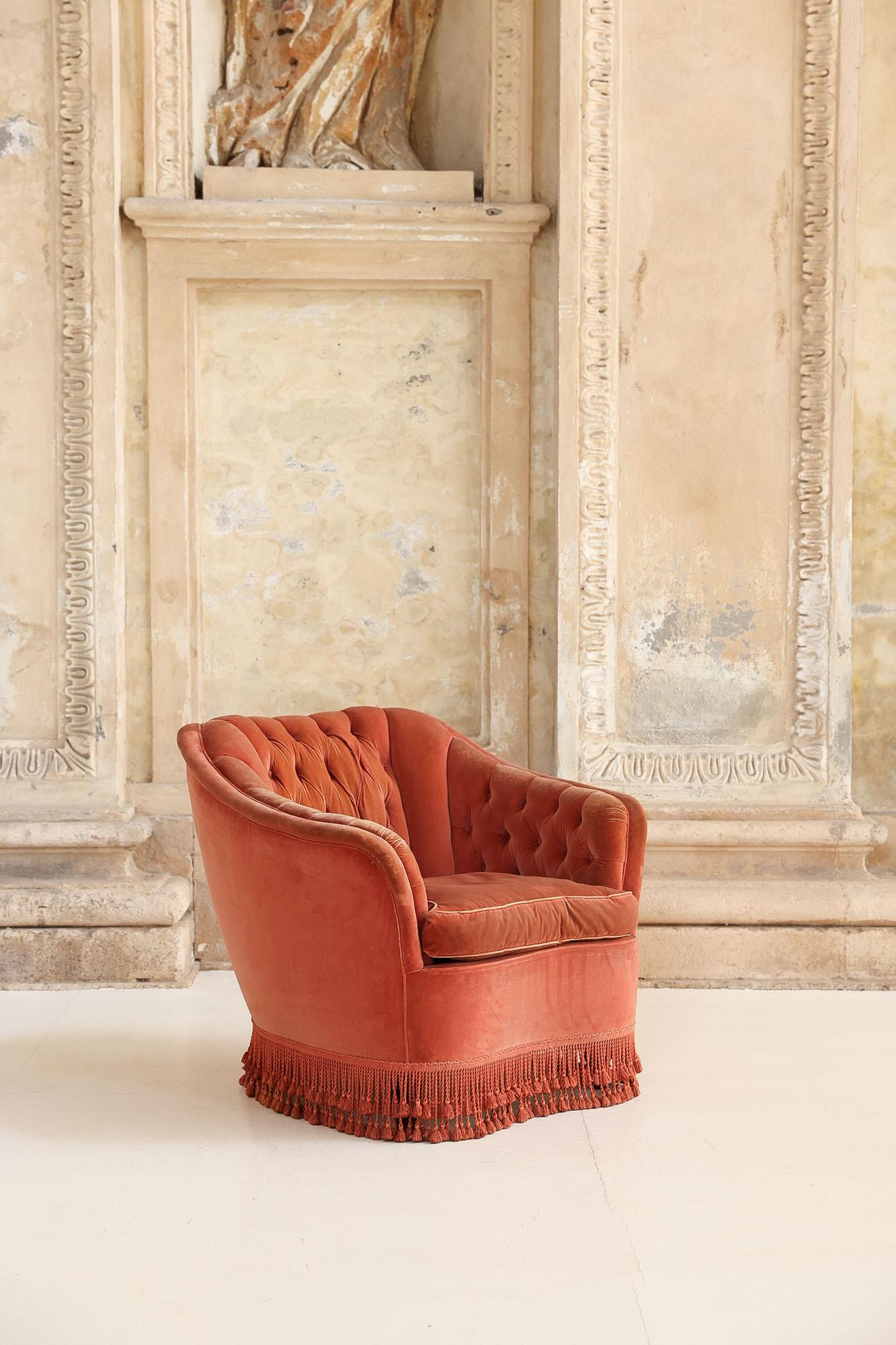 Velvet Midcentury pair of armchairs attributed to Gio Ponti and Fede Cheti, Italy 1938