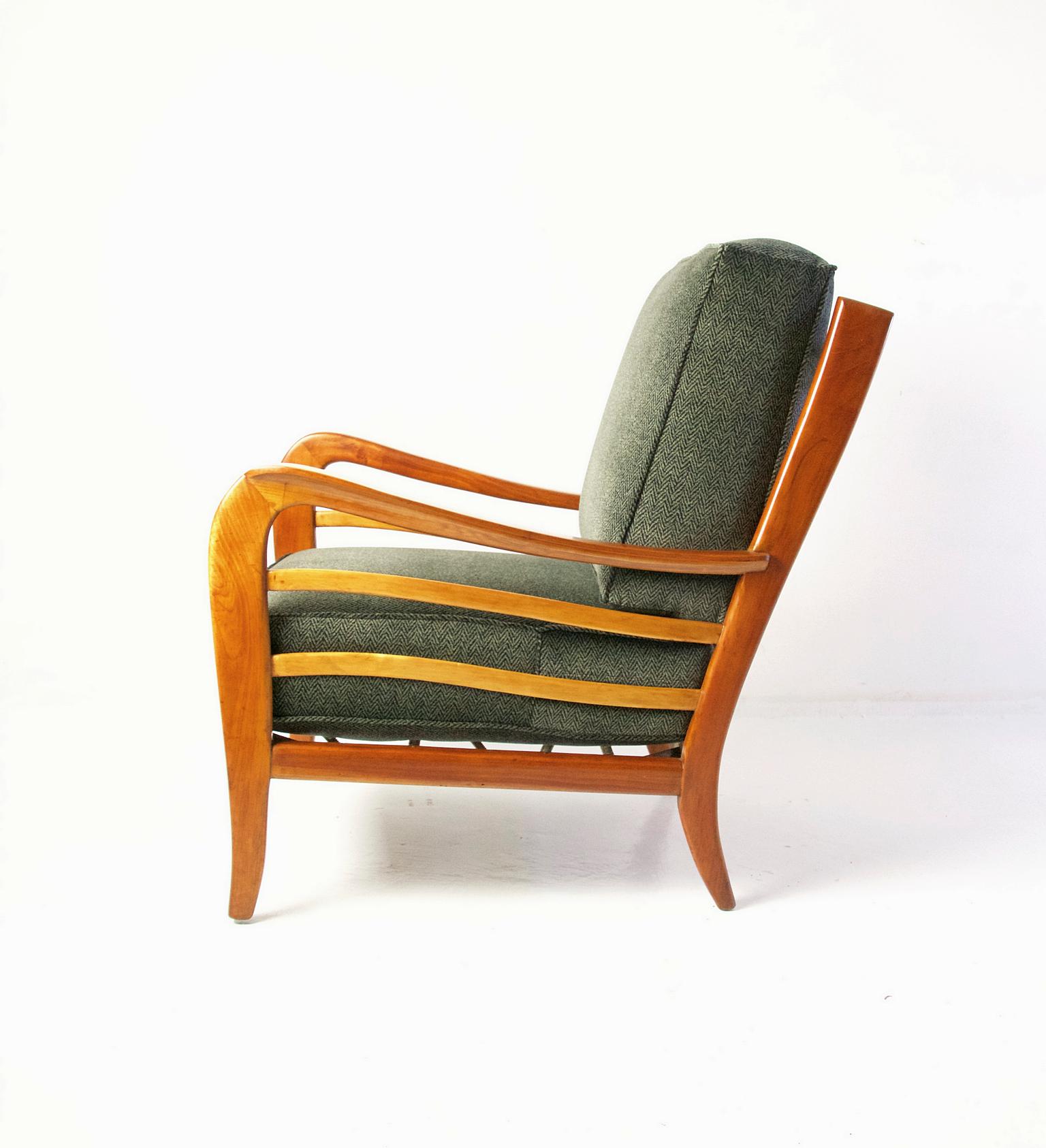 20th Century Midcentury Pair of Armchairs in Cherry and Maple by Paolo Buffa, Italy