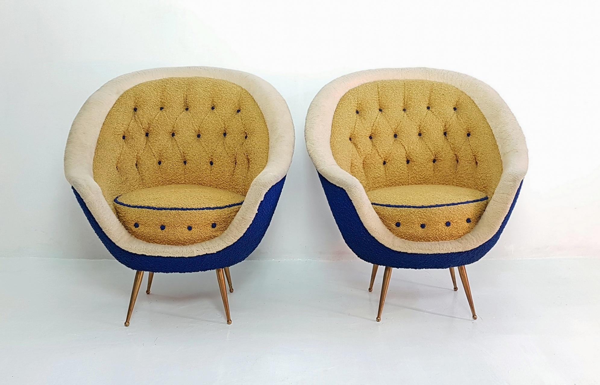 Midcentury Pair of Armchairs with Brass Spider Legs by ISA Bergamo, Italy, 1959 4