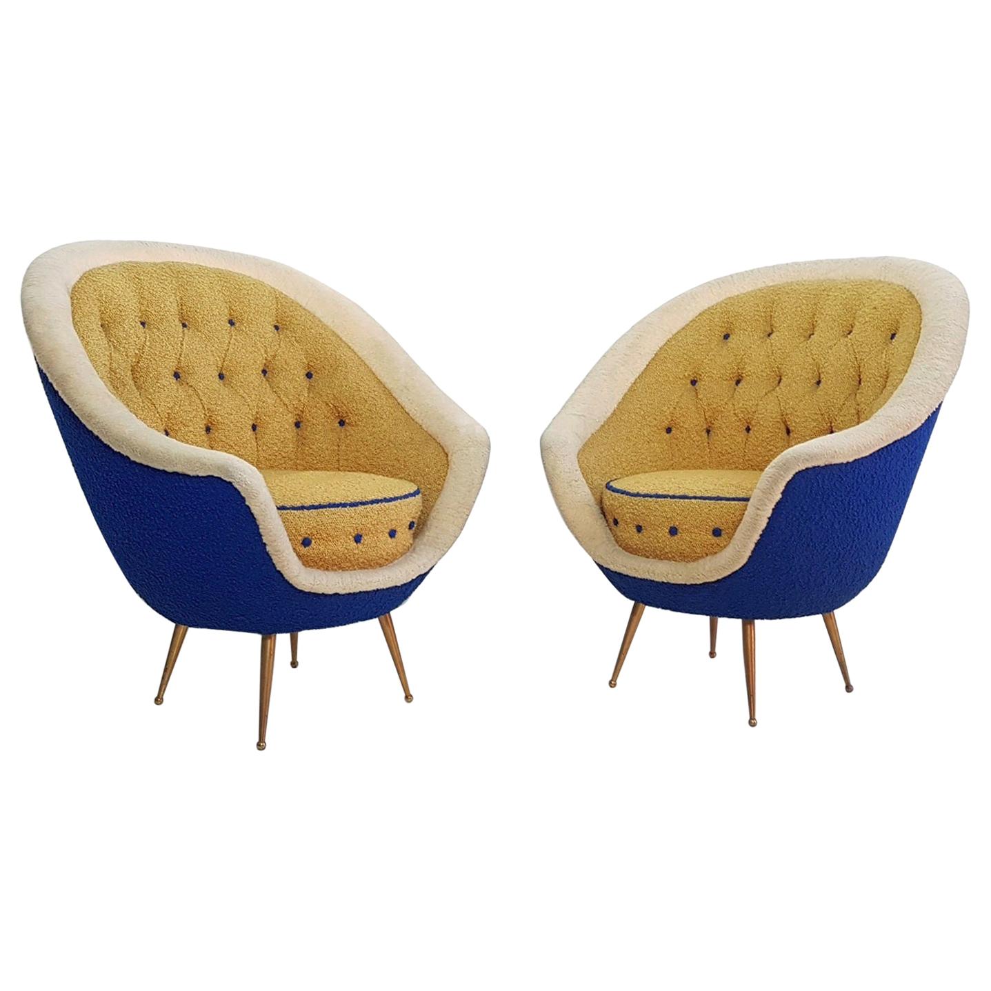 Midcentury Pair of Armchairs with Brass Spider Legs by ISA Bergamo, Italy, 1959