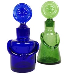 Midcentury Pair of Art Bottles "People" by Erik Höglund, Boda, Sweden