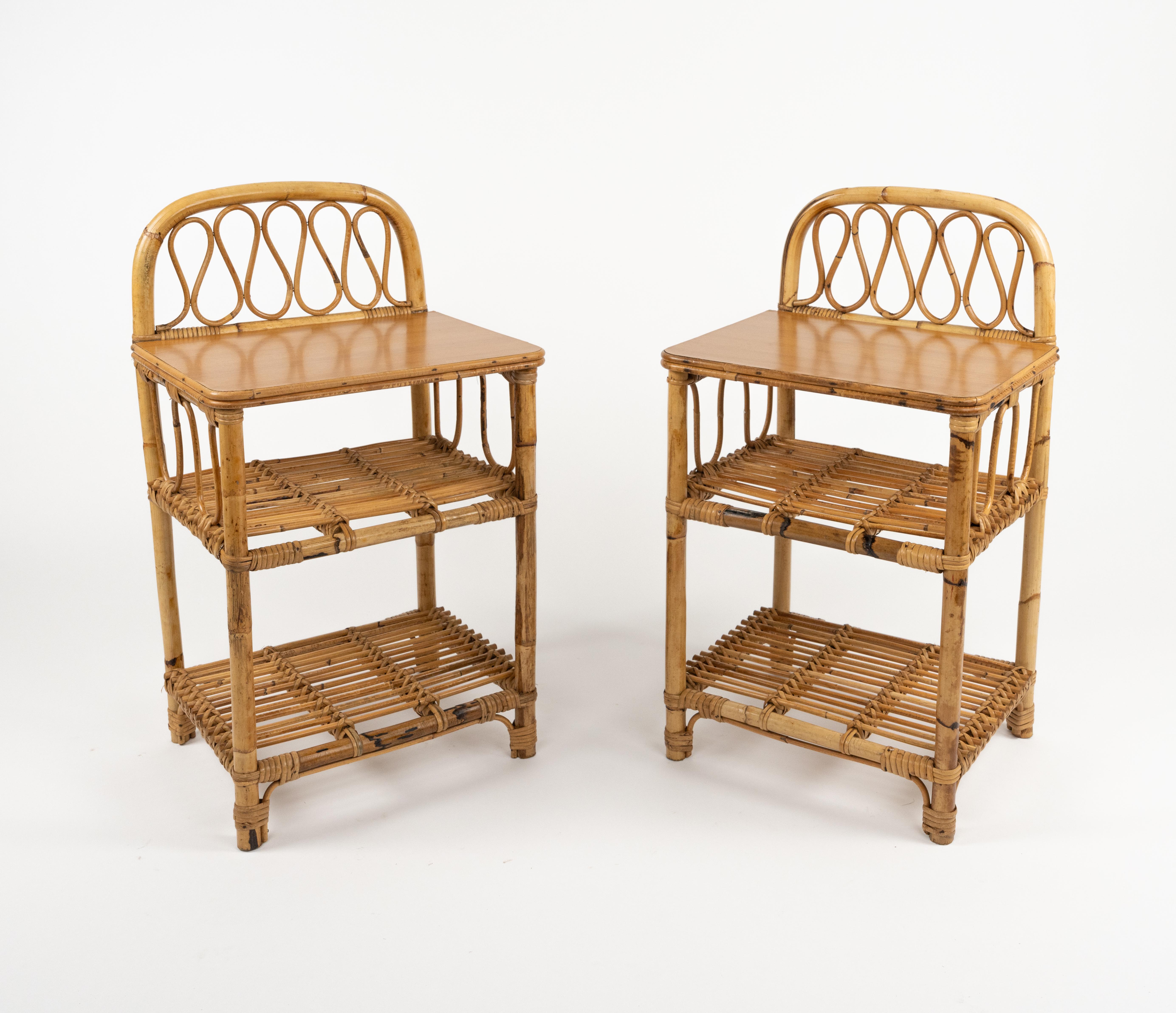 Midcentury Paar Bad Beistelltische aus Bambus und Rattan, Italien 1960er Jahre im Angebot 9