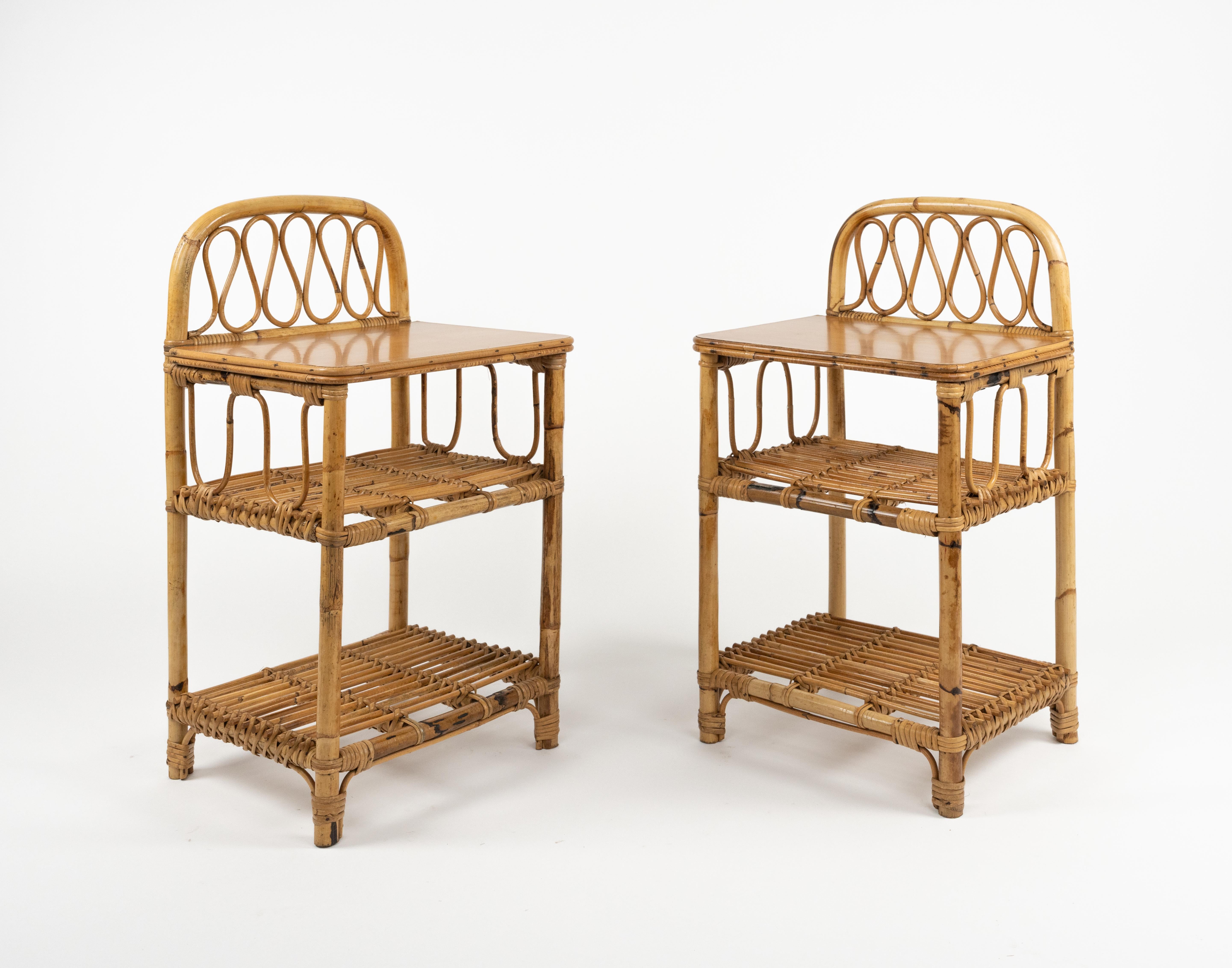 Midcentury Paar Bad Beistelltische aus Bambus und Rattan, Italien 1960er Jahre im Angebot 10