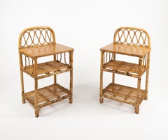 Coppia di tavolini in bambù e rattan del Medioevo, Italia 1960