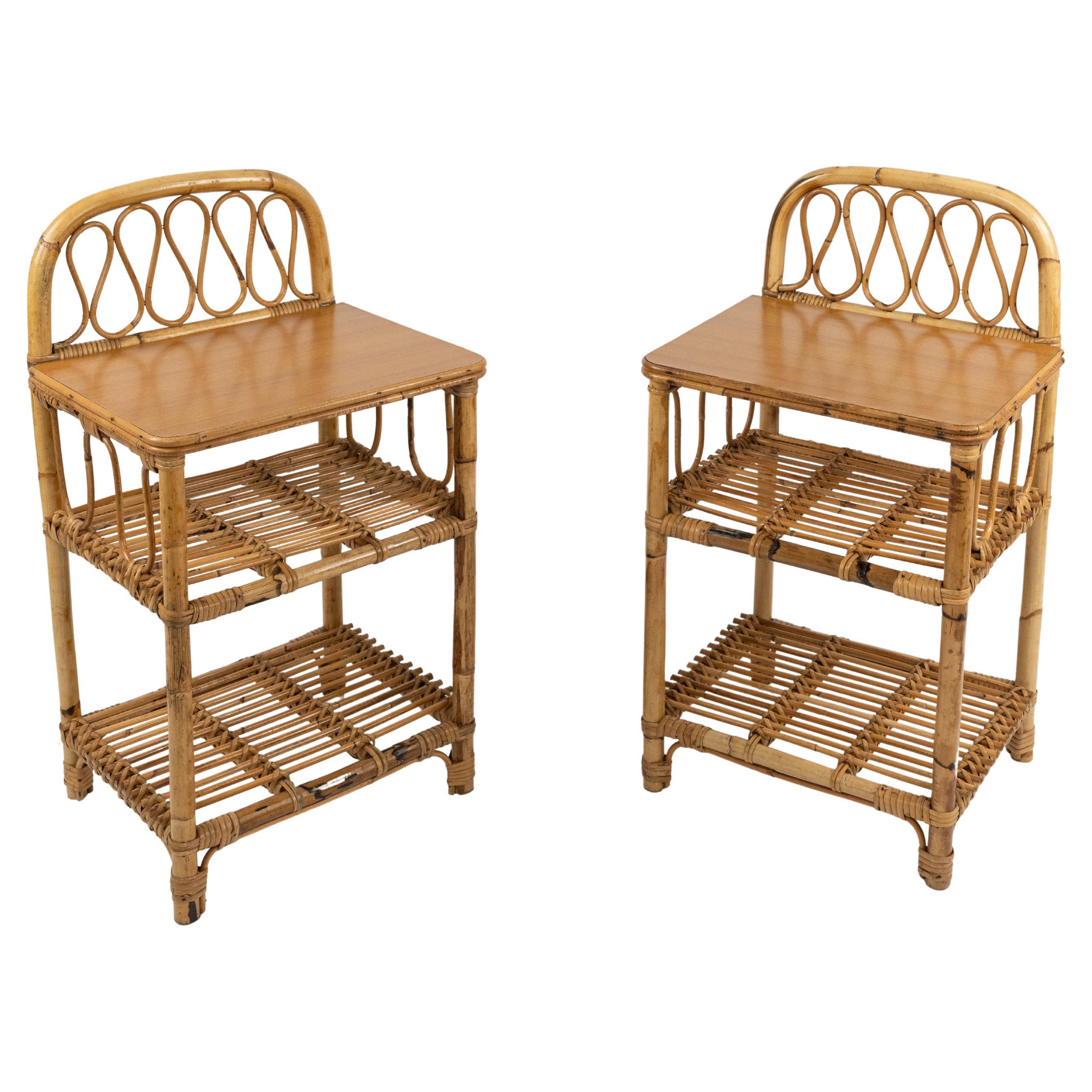 Midcentury Paar Bad Beistelltische aus Bambus und Rattan, Italien 1960er Jahre im Angebot 14