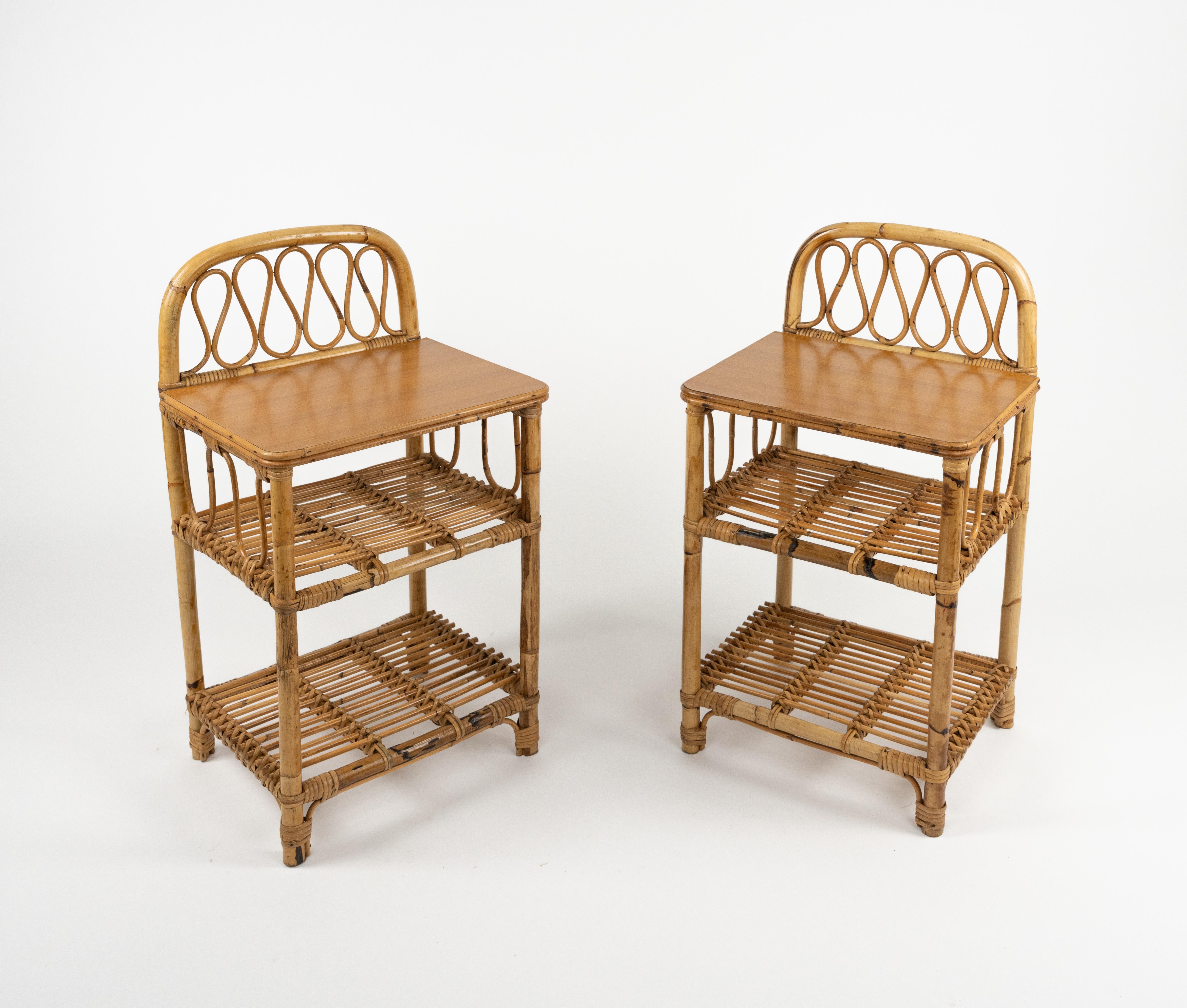 Midcentury Paar Bad Beistelltische aus Bambus und Rattan, Italien 1960er Jahre im Angebot 2