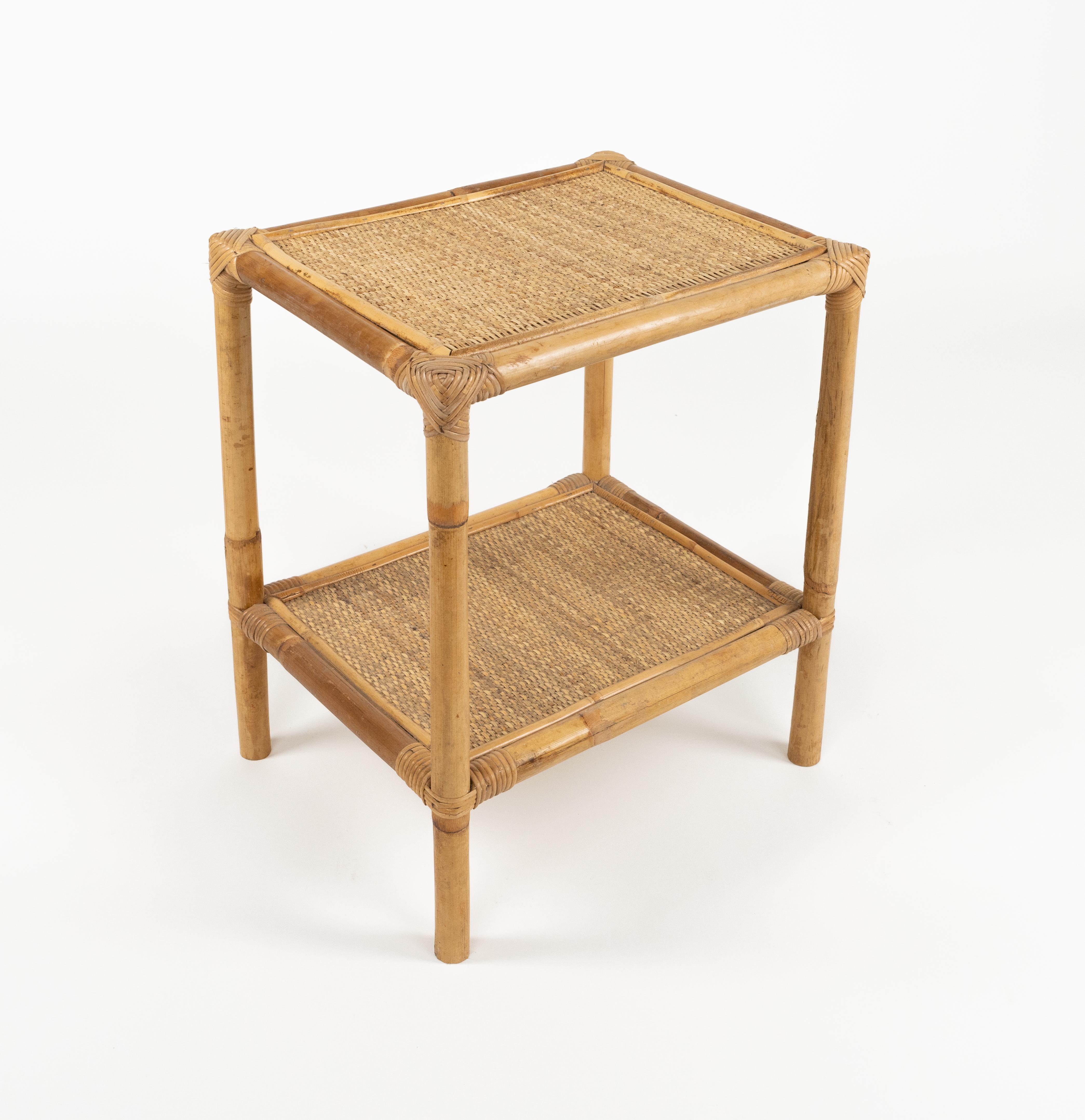 Midcentury Pair of Bed Side Tables in Bamboo, Rattan & Wicker, Italy 1970s For Sale 5