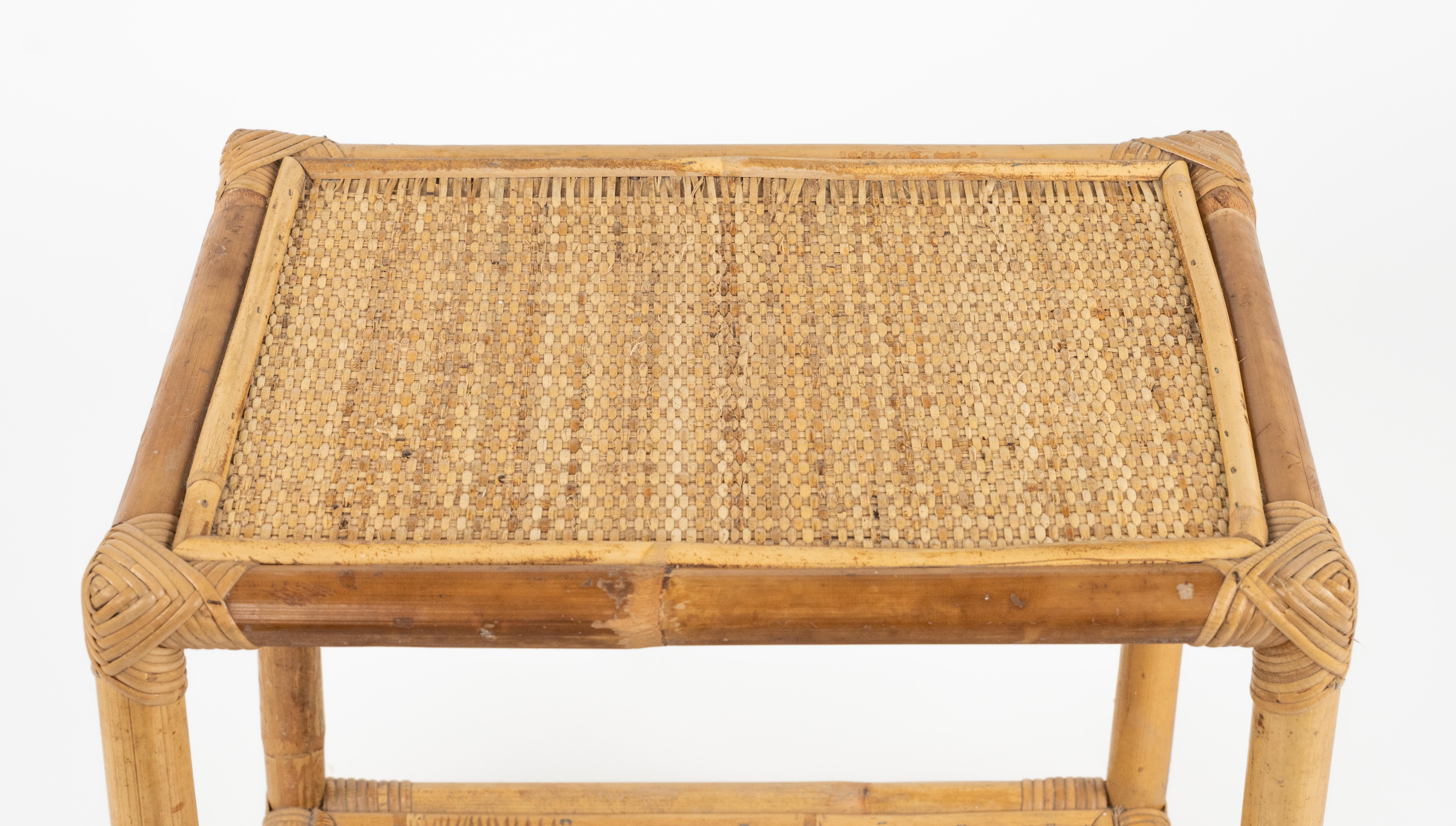 Midcentury Pair of Bed Side Tables in Bamboo, Rattan & Wicker, Italy 1970s For Sale 6