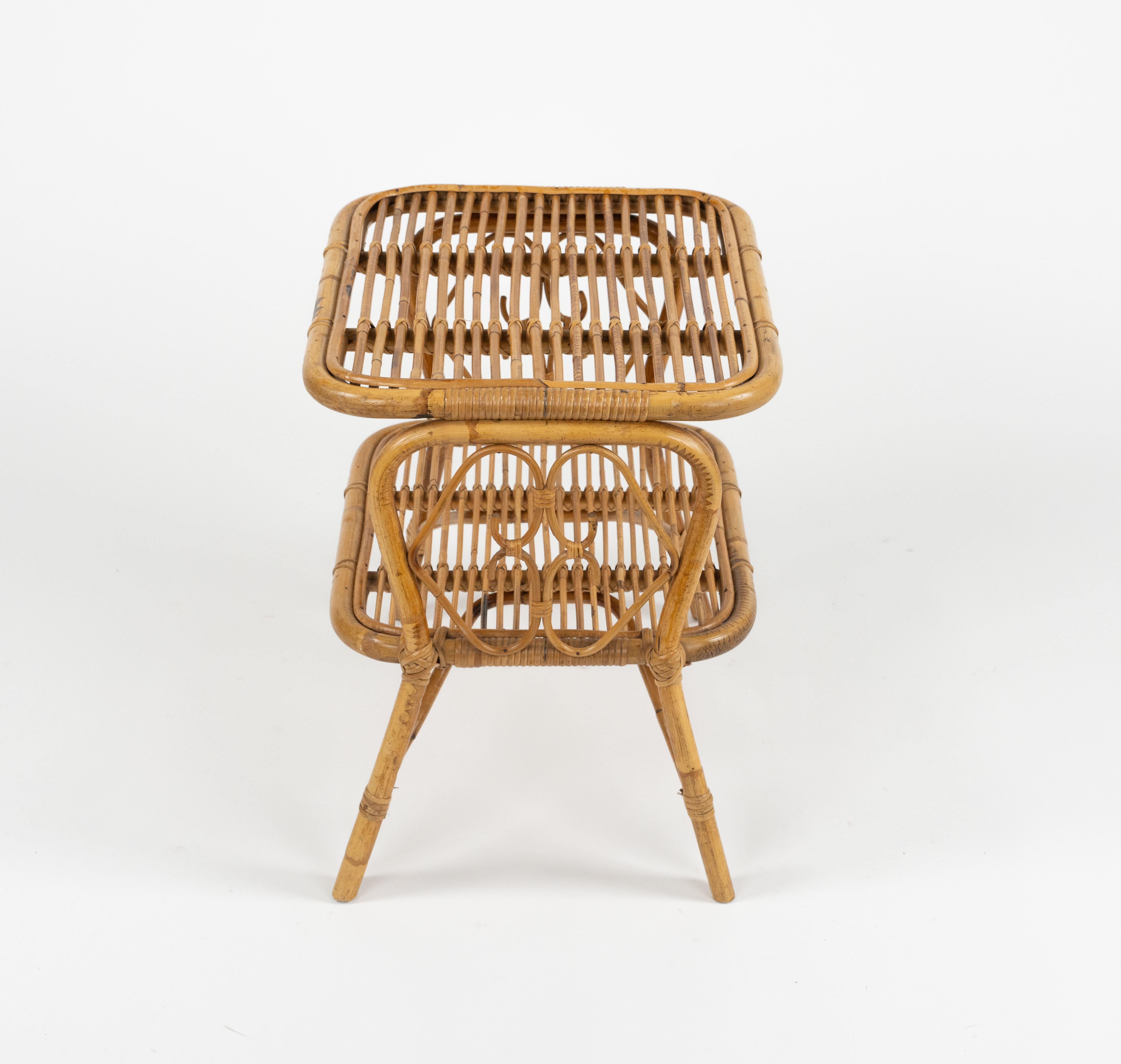 Paar Nachttische aus der Mitte des Jahrhunderts Nachttische aus Rattan und Bambus, Italien 1960er Jahre im Angebot 9