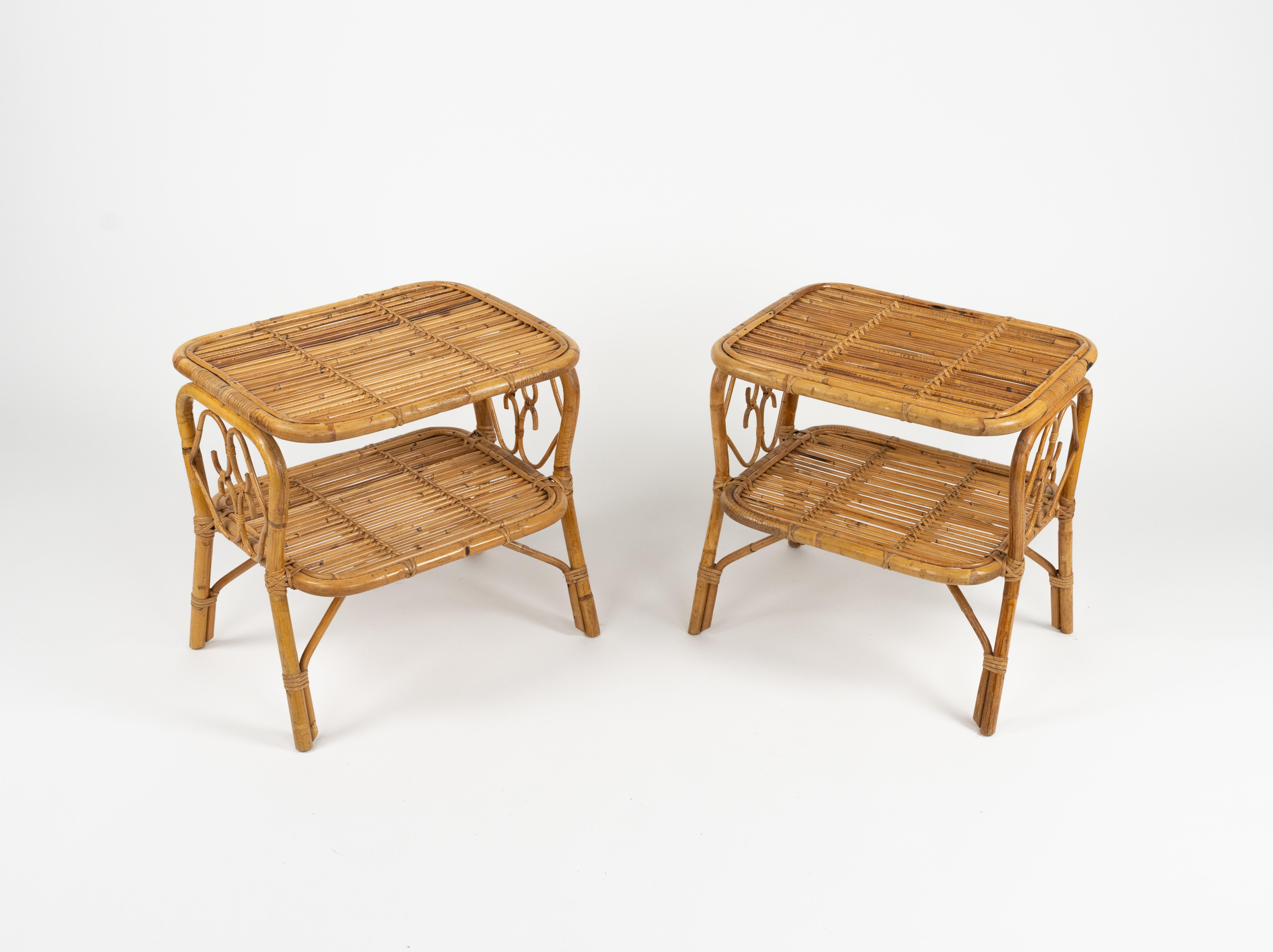 Paar Nachttische aus der Mitte des Jahrhunderts Nachttische aus Rattan und Bambus, Italien 1960er Jahre im Zustand „Gut“ im Angebot in Rome, IT