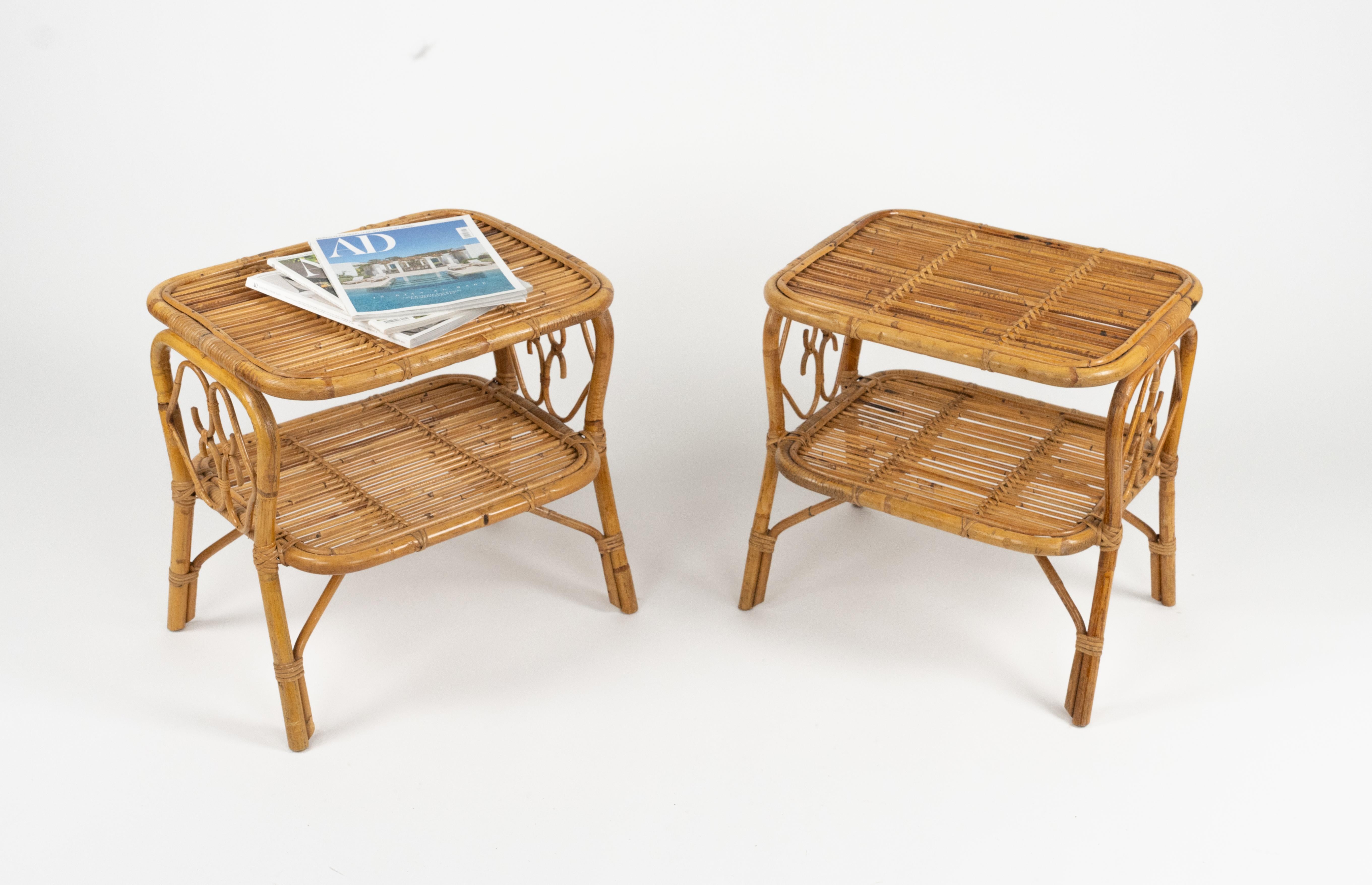 Paar Nachttische aus der Mitte des Jahrhunderts Nachttische aus Rattan und Bambus, Italien 1960er Jahre im Angebot 1