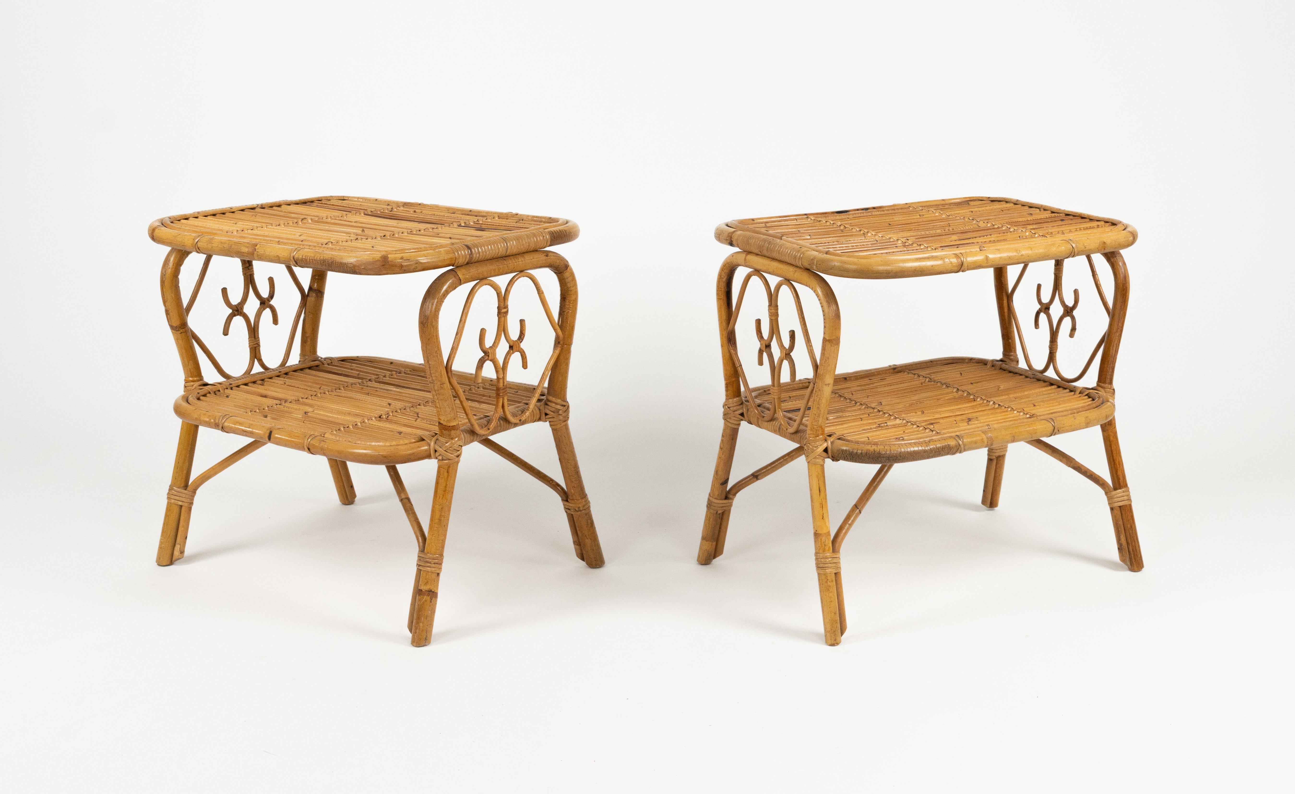 Paar Nachttische aus der Mitte des Jahrhunderts Nachttische aus Rattan und Bambus, Italien 1960er Jahre im Angebot 2