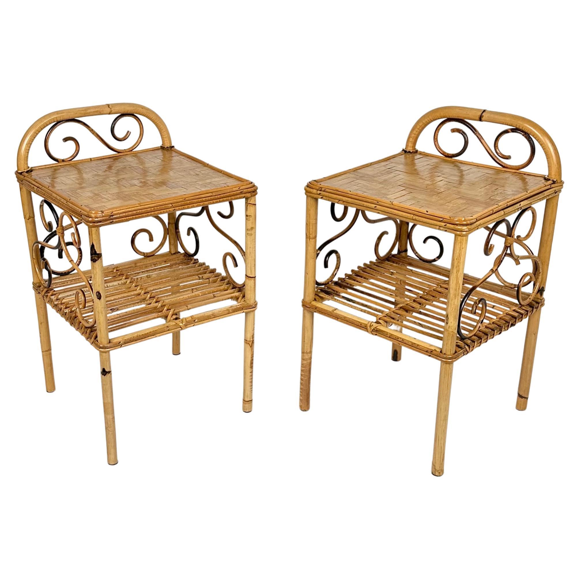 Midcentury Pair of Bedside Tables Nightstands in Bamboo and Rattan, Italy, 1960s 6