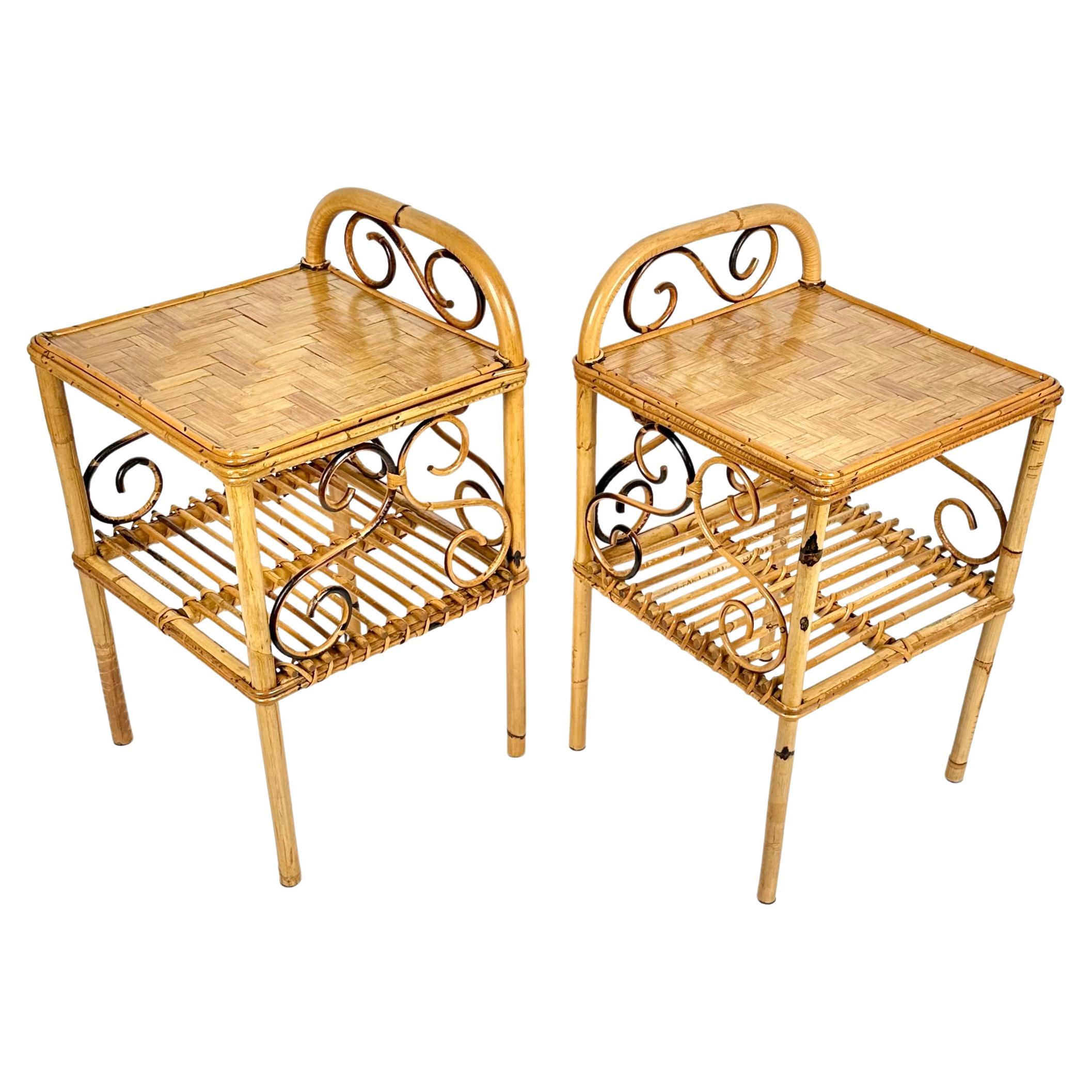 Midcentury beautiful pair of bedside tables in bamboo and rattan in the style of Franco Albini.

Made in Italy in the 1960s.