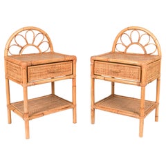 Midcentury Pair of Bedside Tables Nightstands in Bamboo and Rattan, Italy, 1970s