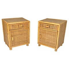 Midcentury Pair of Bedside Tables Nightstands in Bamboo & Rattan, Italy, 1970s
