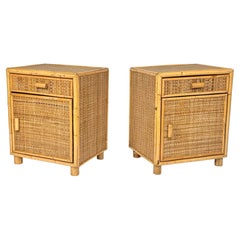 Midcentury Pair of Bedside Tables Nightstands in Bamboo & Rattan, Italy, 1970s