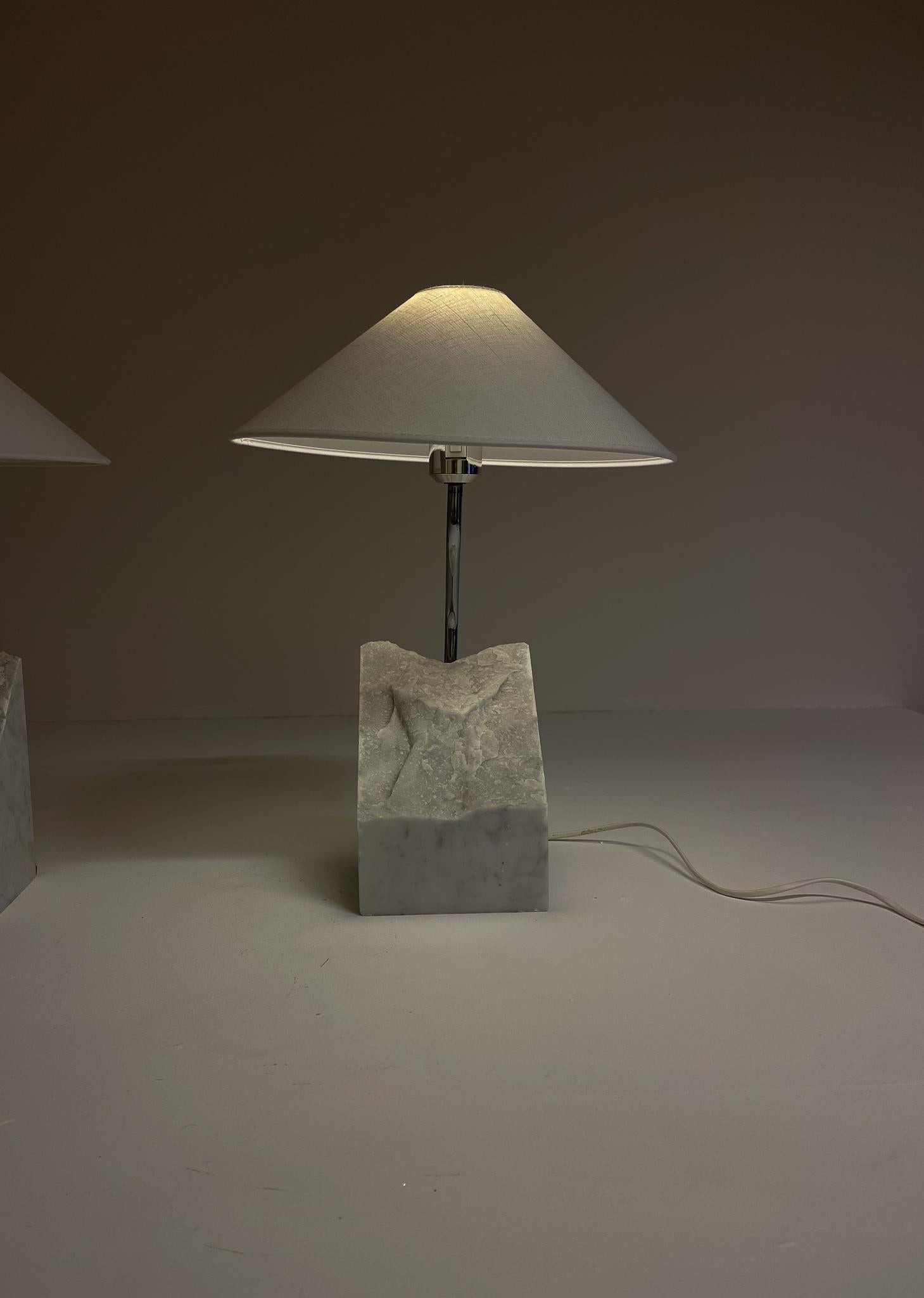 Mid-Century Pair of Bergboms Marble and Steel Table Lamps, 1970s, Sweden For Sale 4