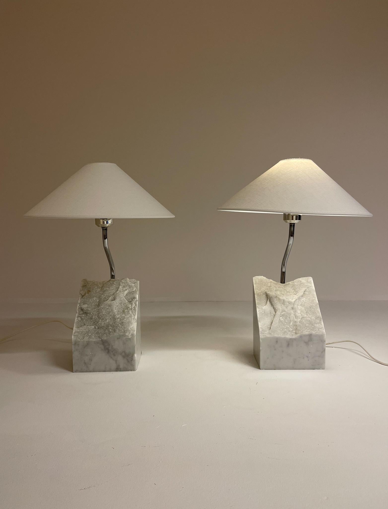 Mid-Century Pair of Bergboms Marble and Steel Table Lamps, 1970s, Sweden For Sale 5