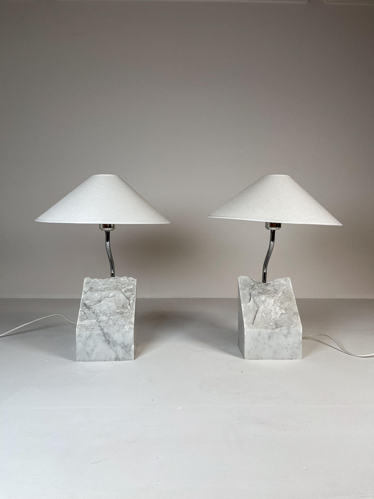 Mid-Century Pair of Bergboms Marble and Steel Table Lamps, 1970s, Sweden For Sale 6