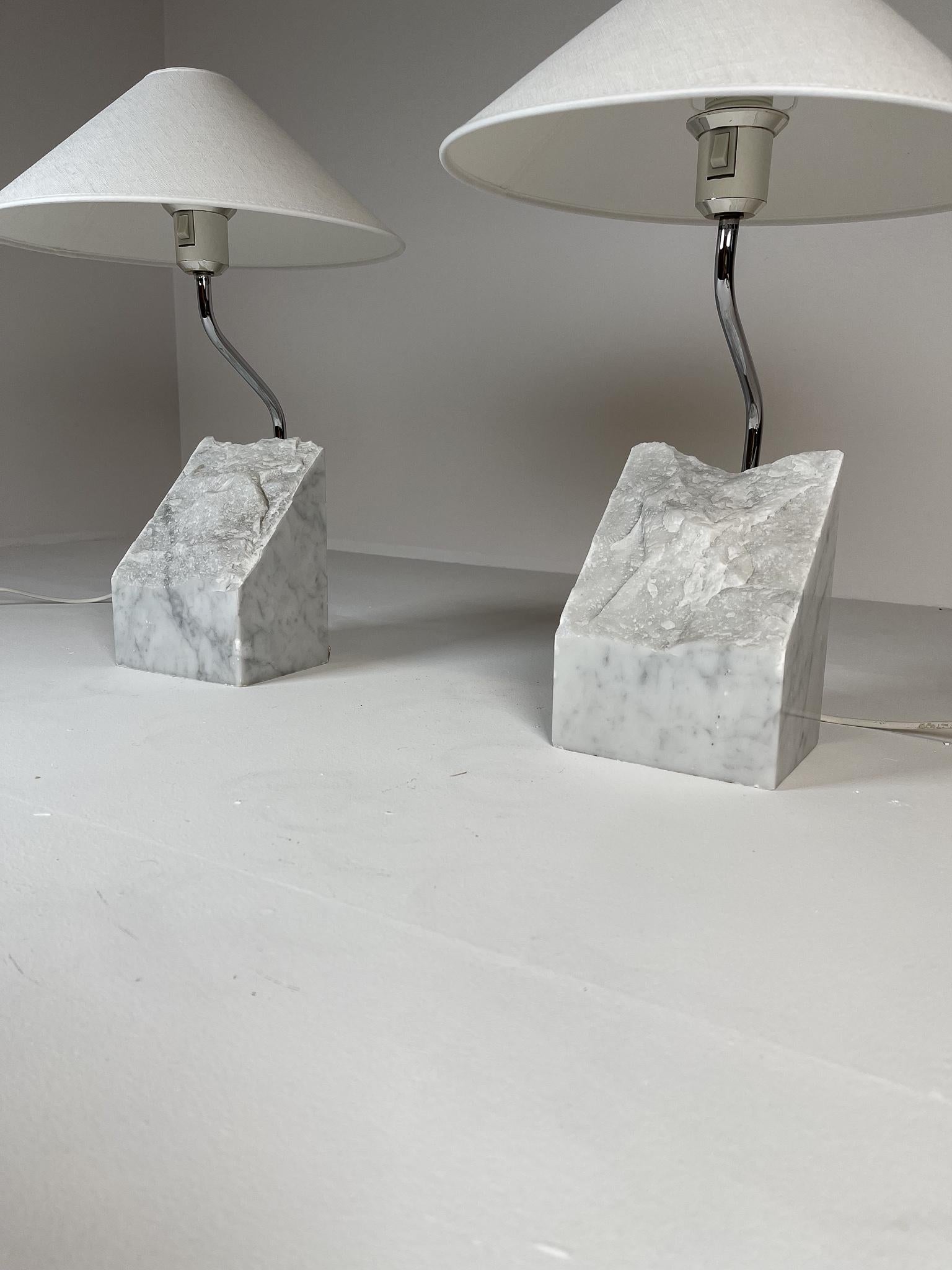 Mid-Century Pair of Bergboms Marble and Steel Table Lamps, 1970s, Sweden For Sale 7