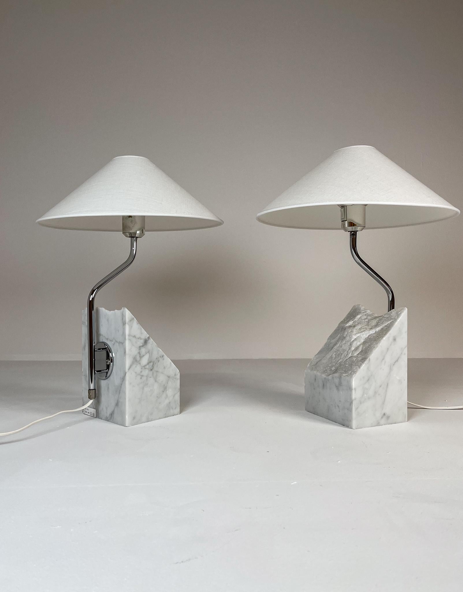Mid-Century Modern Mid-Century Pair of Bergboms Marble and Steel Table Lamps, 1970s, Sweden For Sale