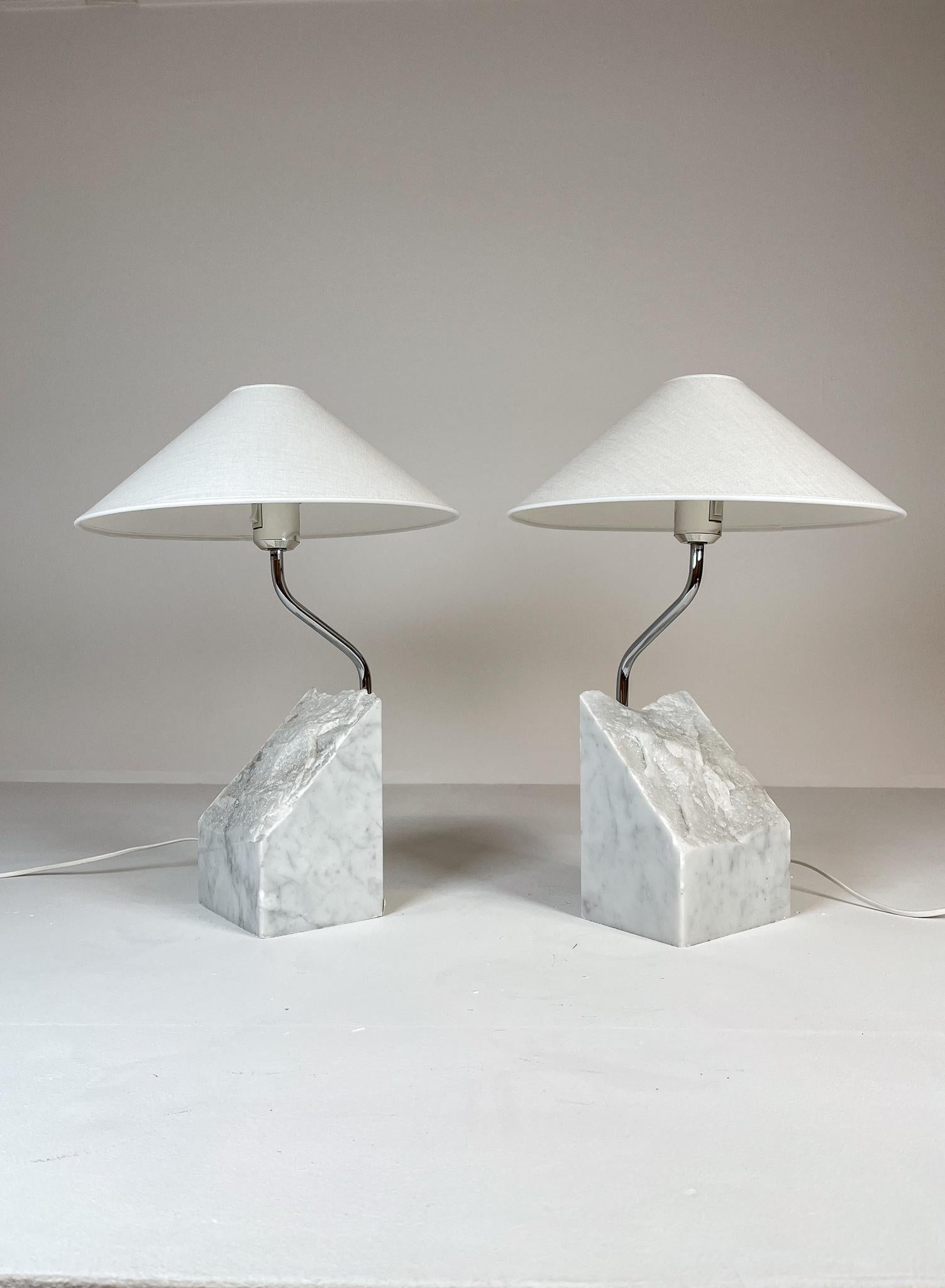 Mid-Century Pair of Bergboms Marble and Steel Table Lamps, 1970s, Sweden For Sale 2