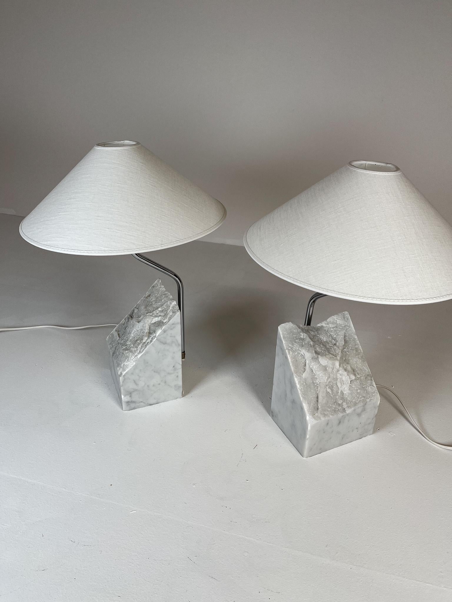 Mid-Century Pair of Bergboms Marble and Steel Table Lamps, 1970s, Sweden For Sale 3