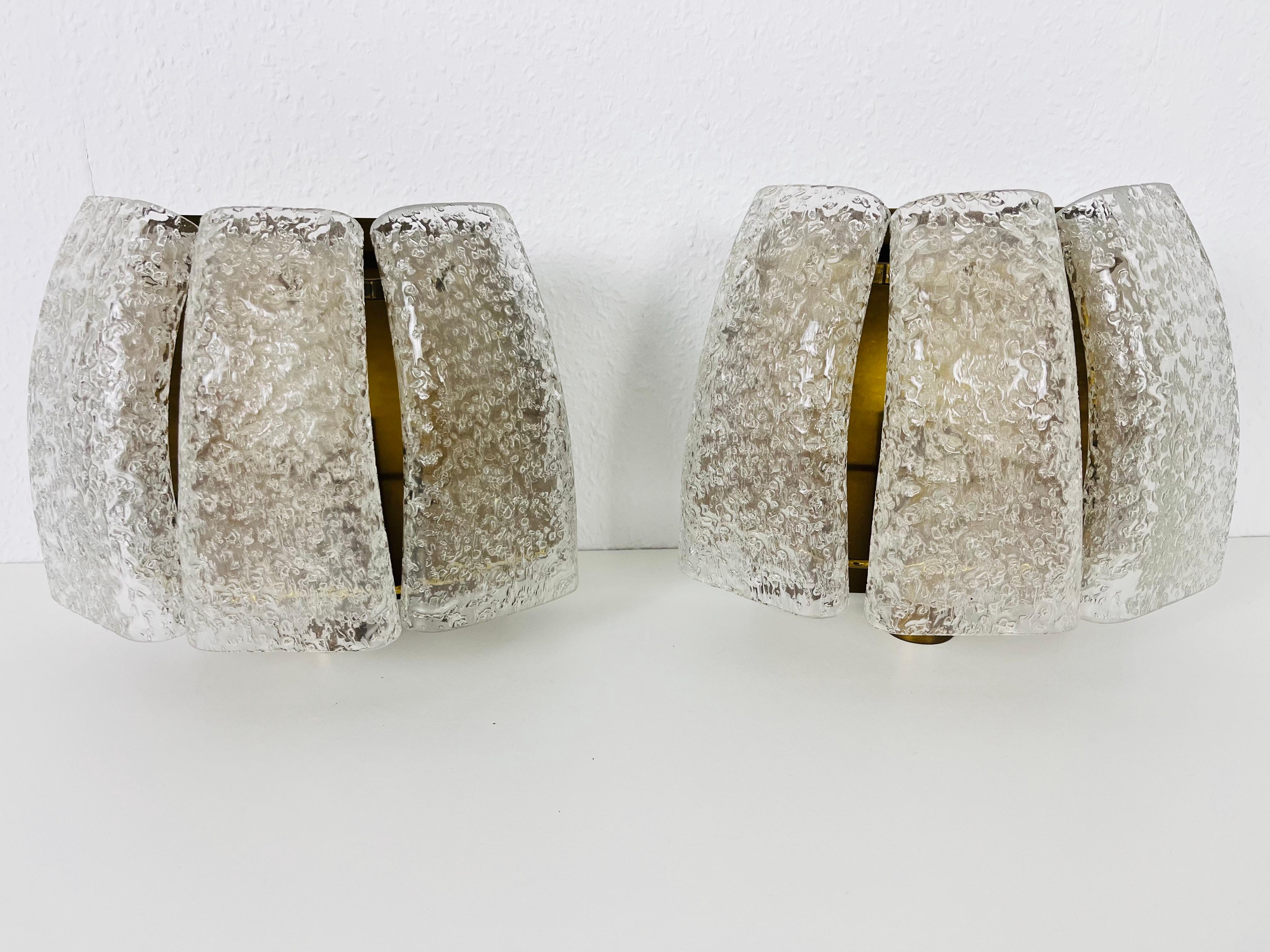 Mid-Century Modern Midcentury Pair of Blown Glass Wall Lamps by Doria, 1960s For Sale