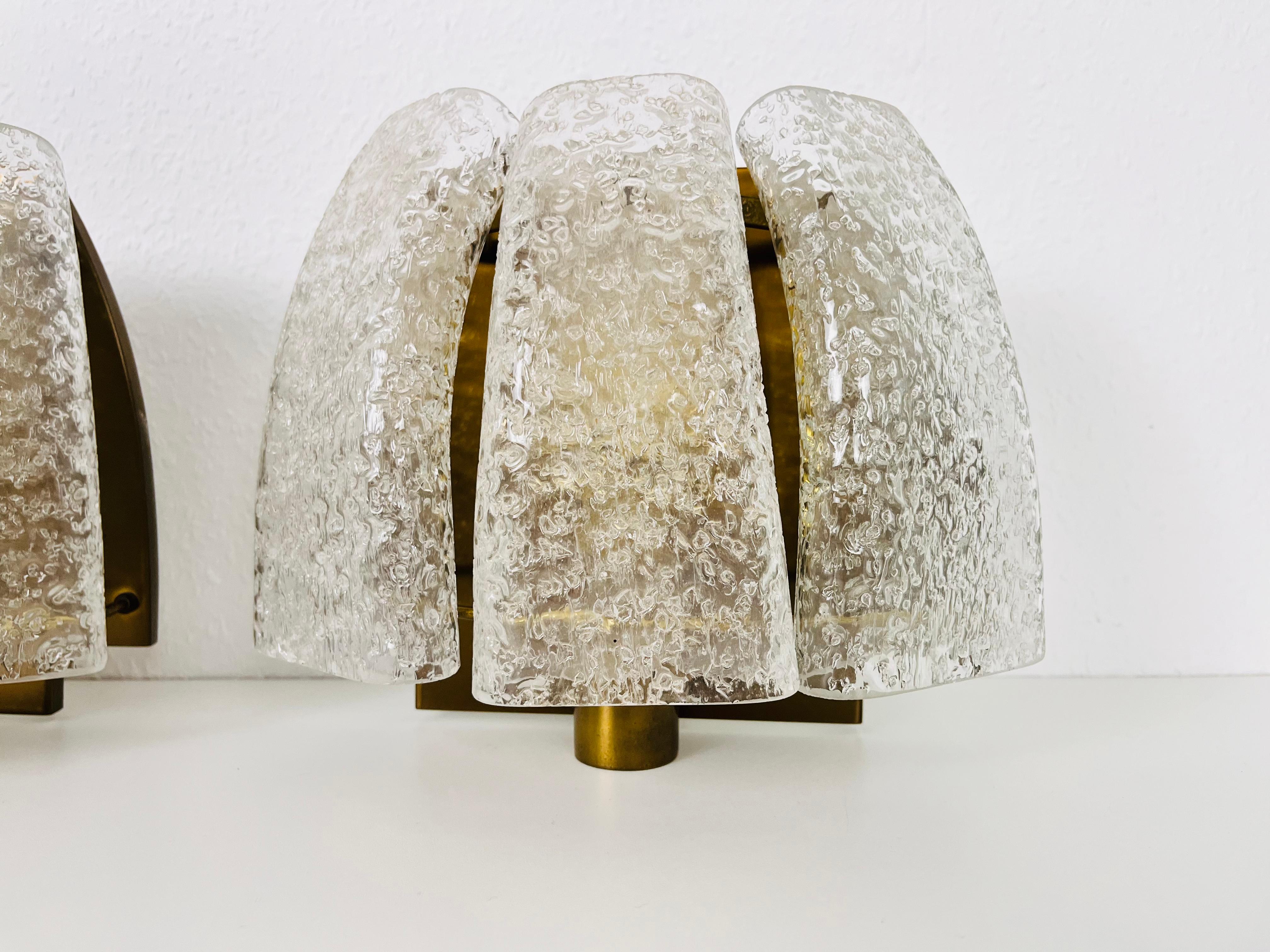 German Midcentury Pair of Blown Glass Wall Lamps by Doria, 1960s For Sale