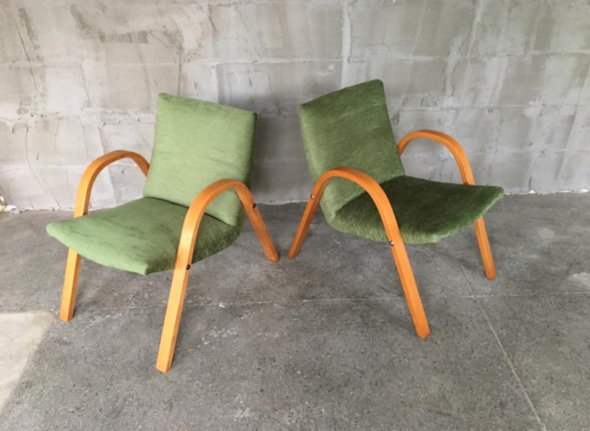 Midcentury Pair of Bow Wood Armchairs for Steiner For Sale 4