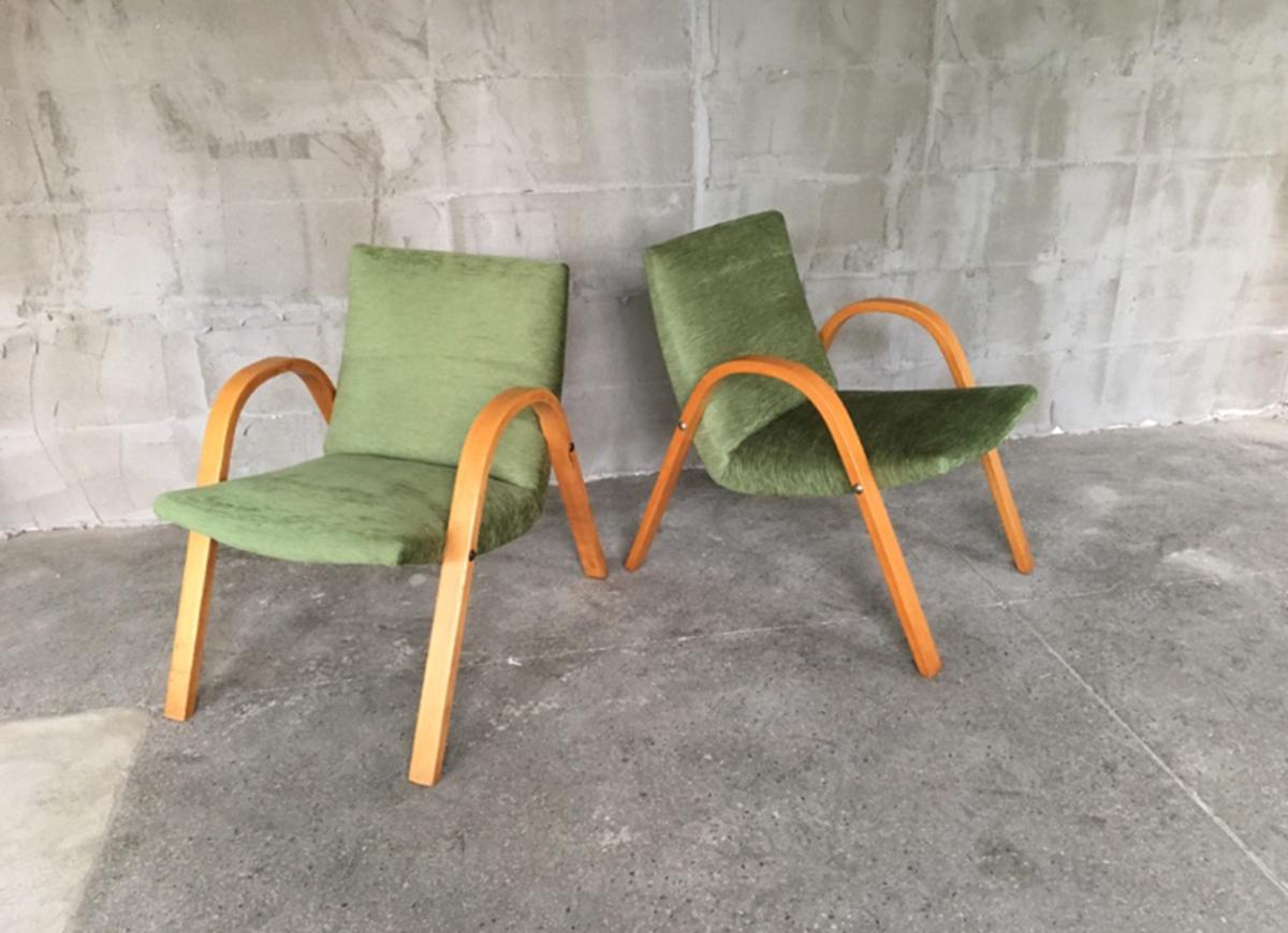 Midcentury Pair of Bow Wood Armchairs for Steiner For Sale 5