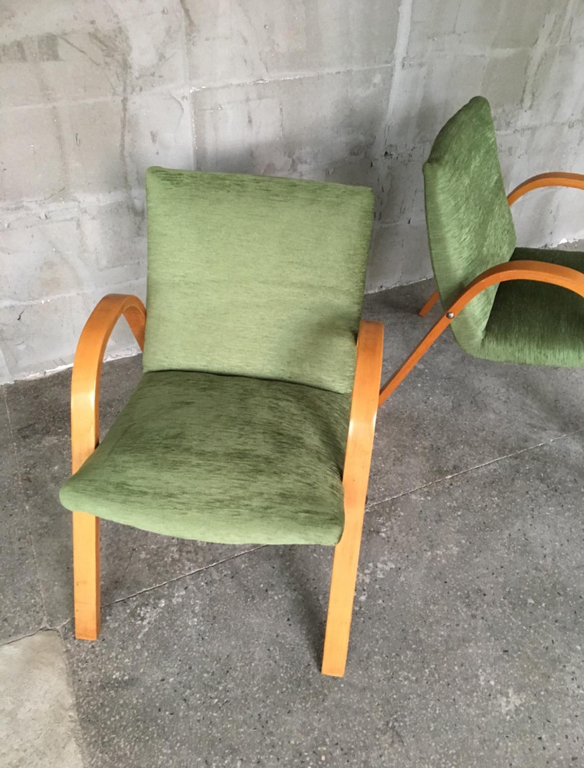 Midcentury Pair of Bow Wood Armchairs for Steiner For Sale 6