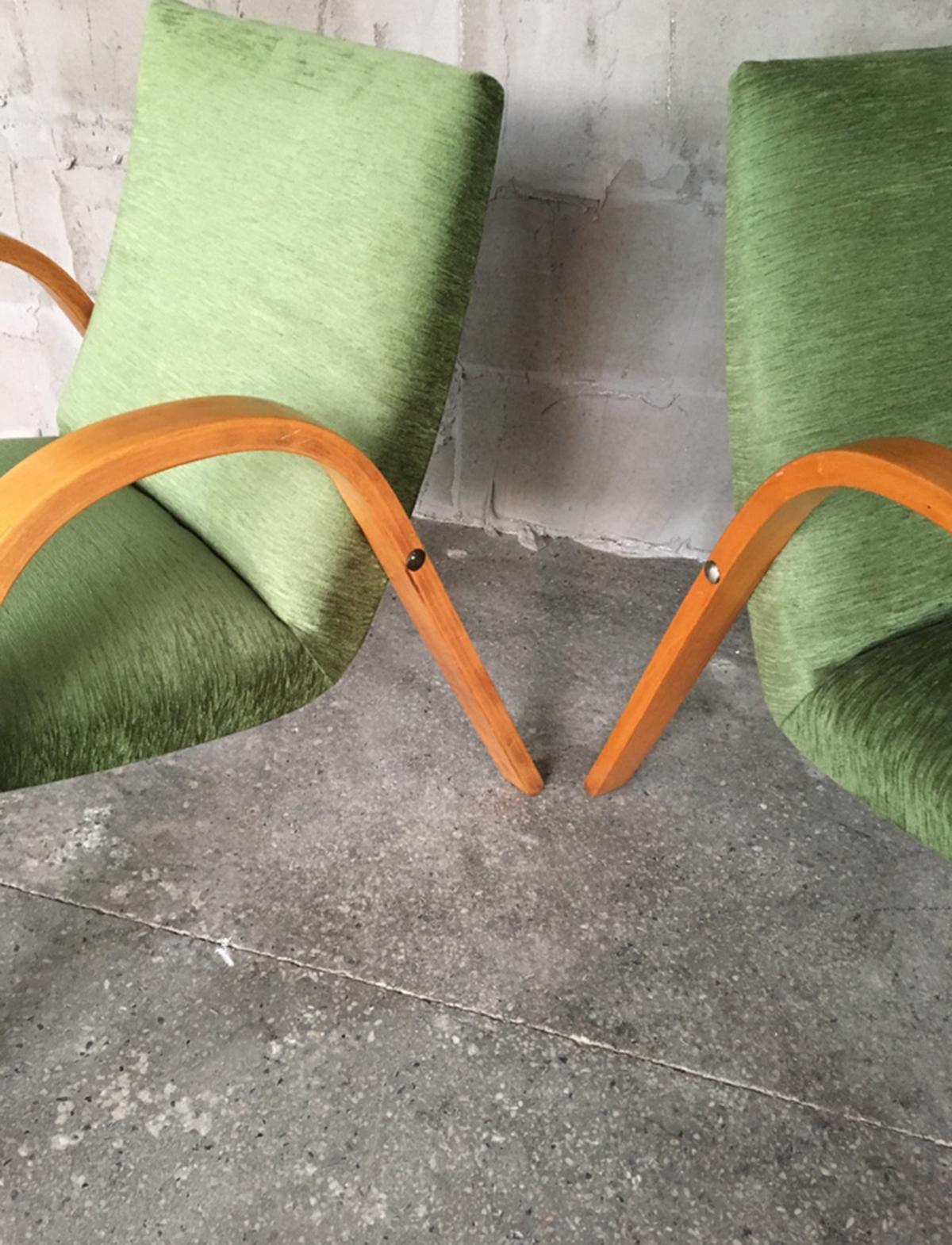 Midcentury Pair of Bow Wood Armchairs for Steiner For Sale 9